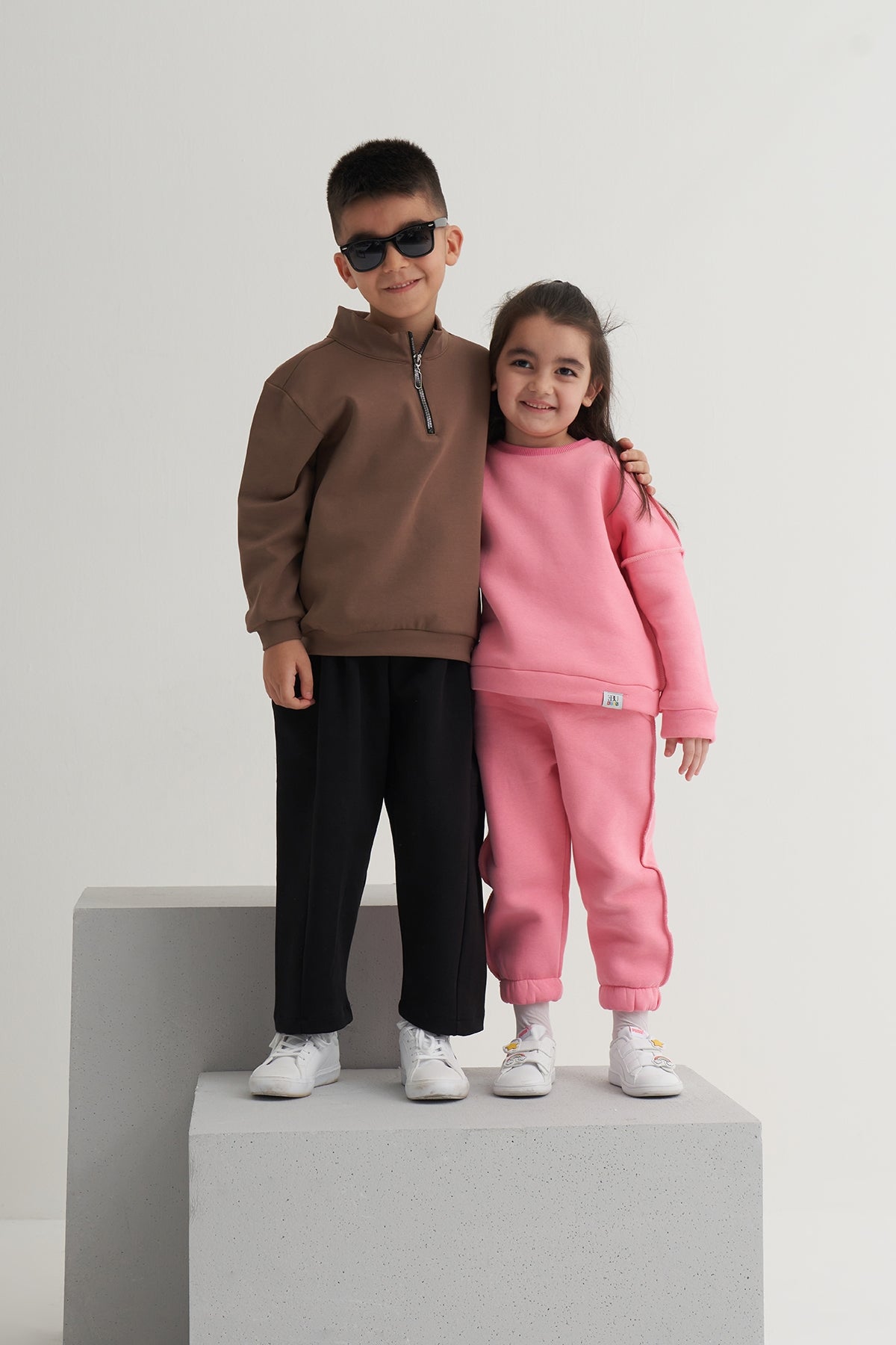 Unisex Çocuk İnterlok Yarım Fermuarlı Sweat Kahve