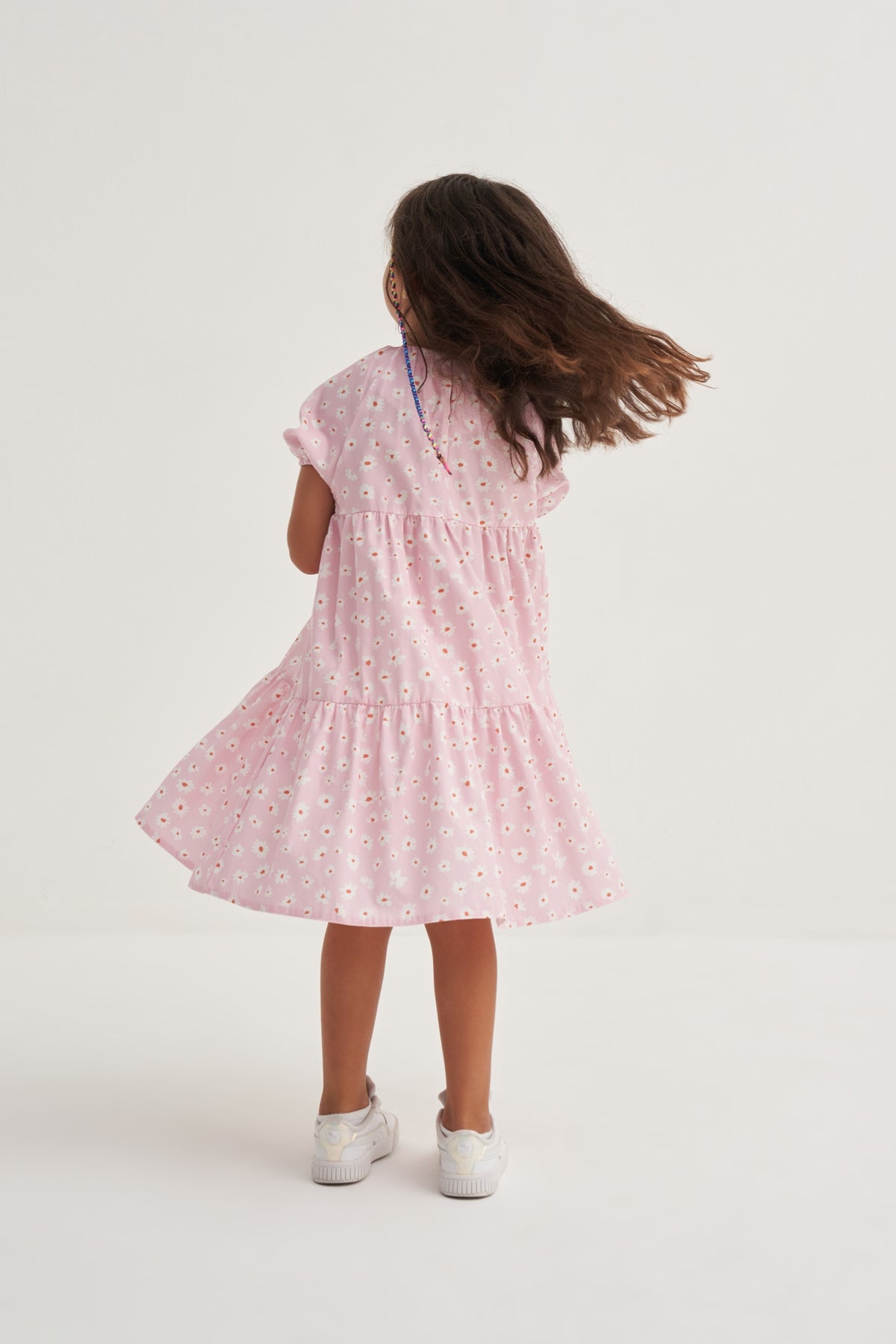 Kız Çocuk Poplin Baskılı Reglan Elbise Pembe