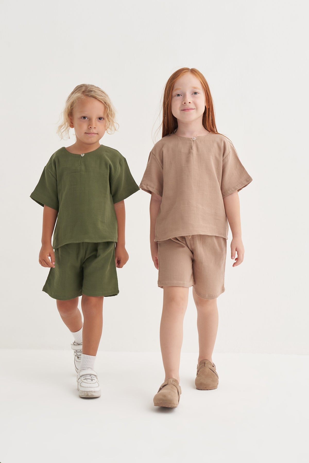 Unisex Çocuk Müslin Takım Vizon