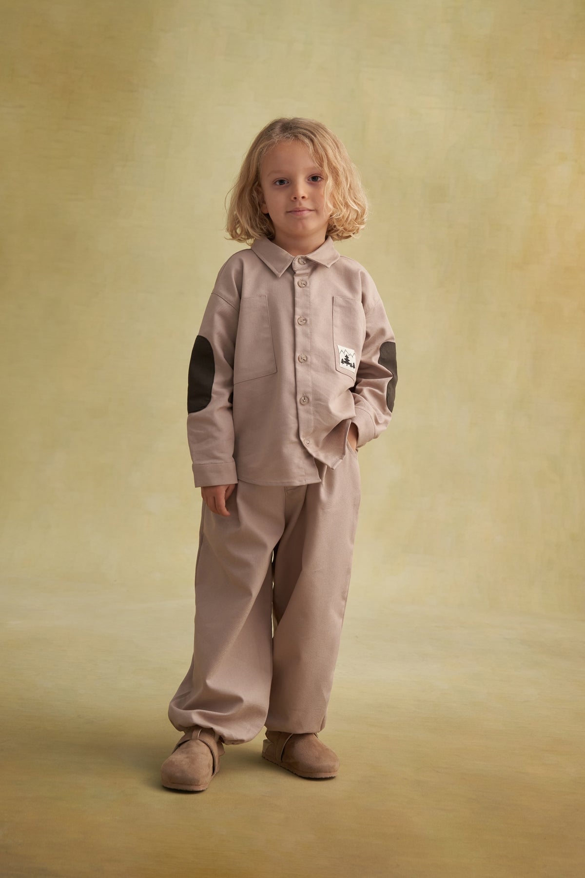 Unisex Çocuk Gabardin Gömlek Bej