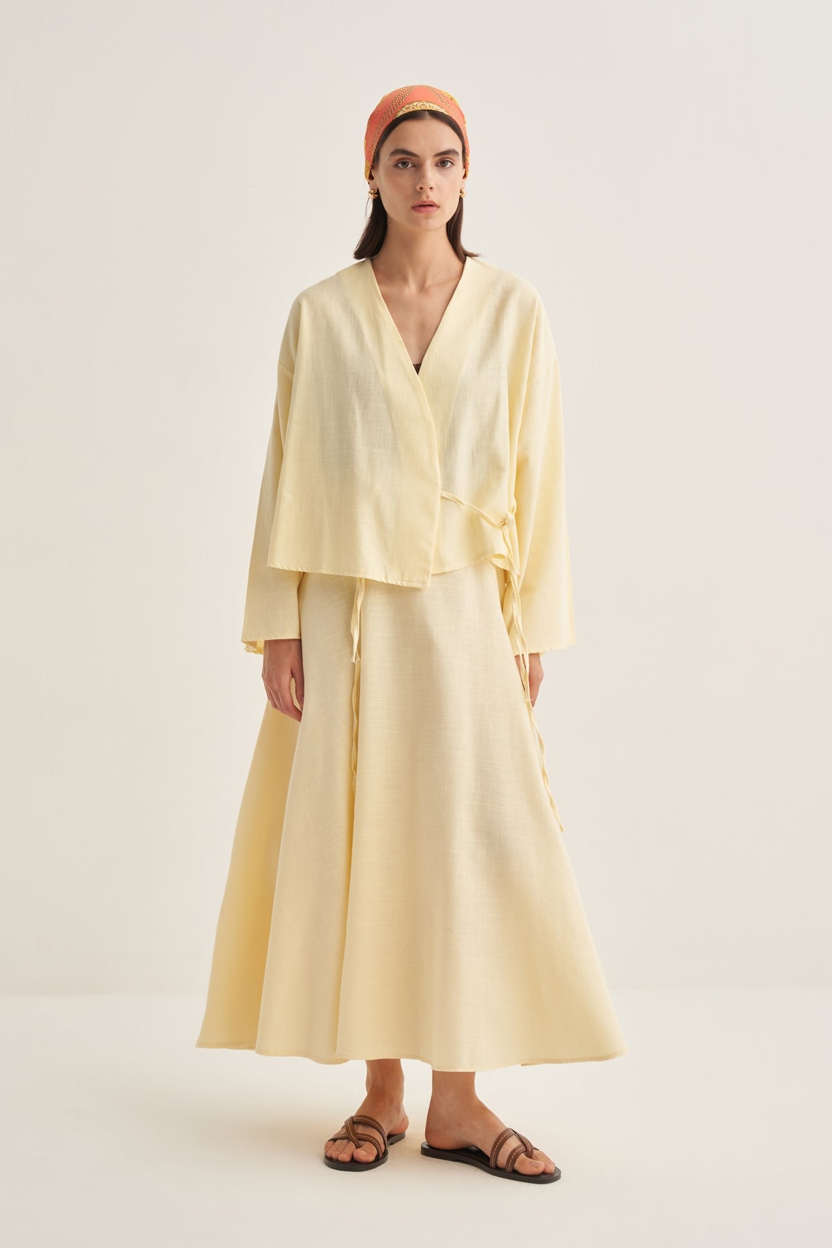 Kadın Organik Pamuk Kısa Kimono Tereyağı