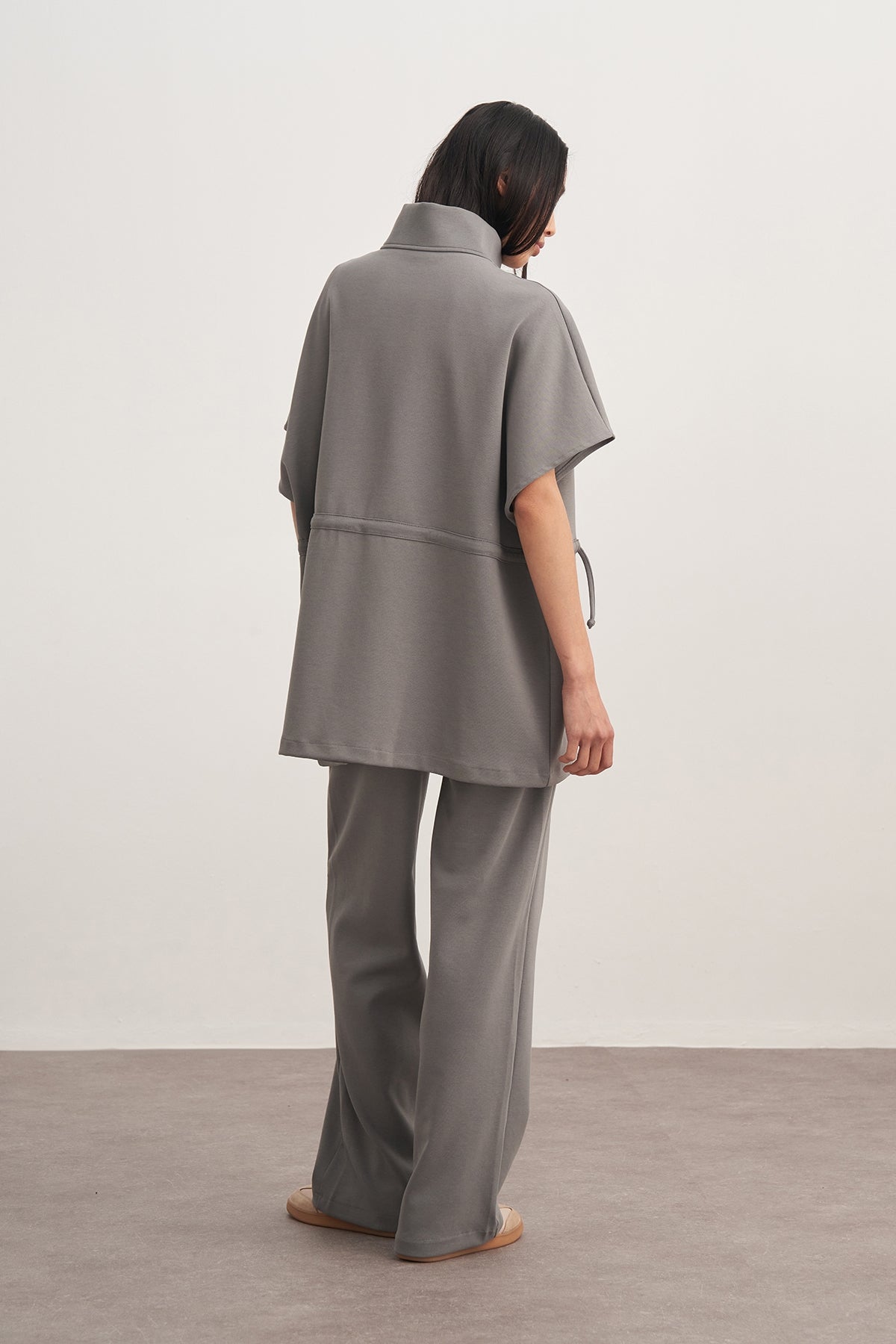 Kadın İnterlok Oversize Yelek Pantolon Takım Füme
