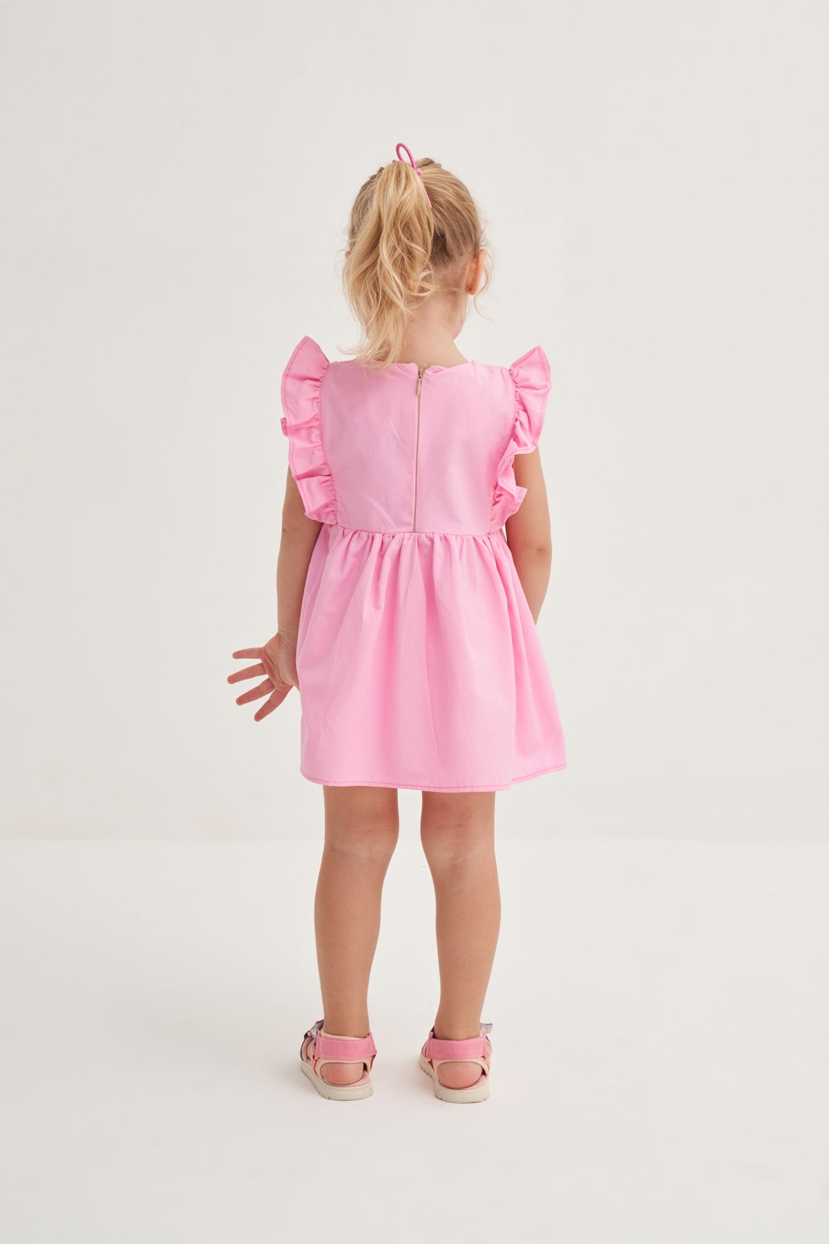 Kız Çocuk Poplin Pilili Elbise Pembe