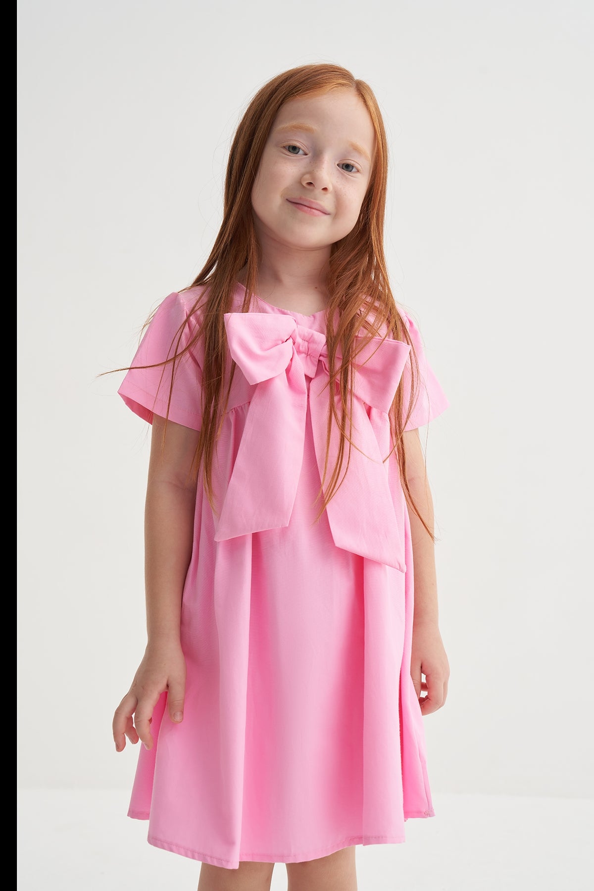 Kız Çocuk Poplin Kurdeleli Elbise Pembe