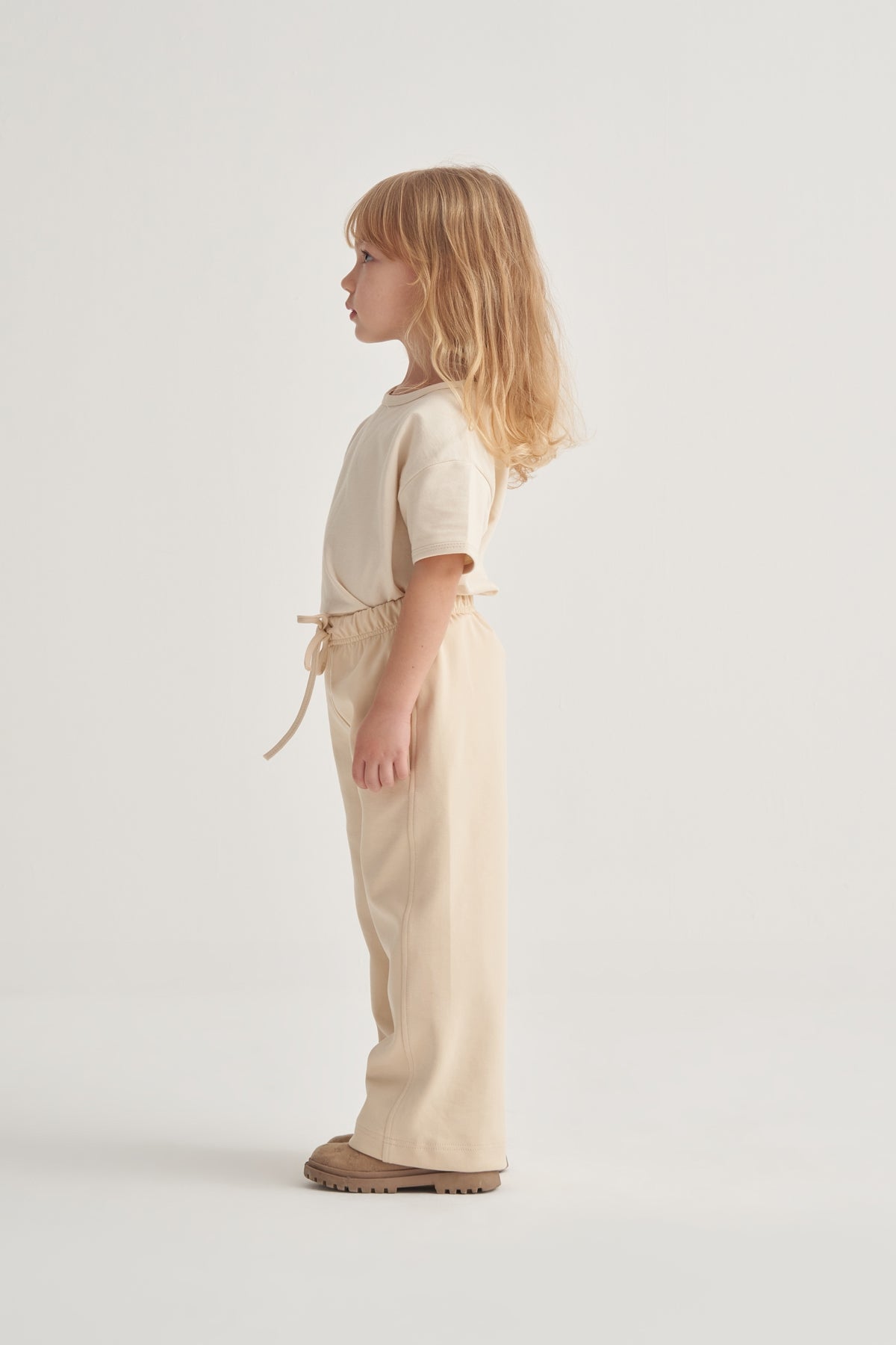Kız Çocuk İnterlok Bol Paça Pantolon Bej