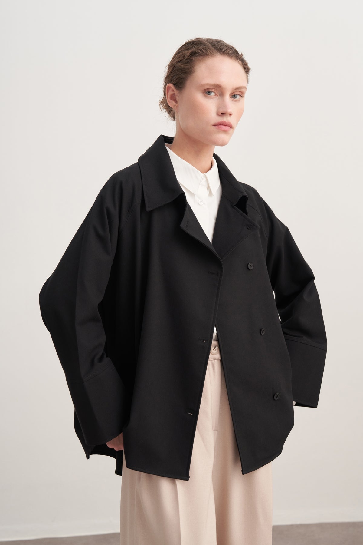 Kadın Gabardin Kruvaze Gömlek Siyah