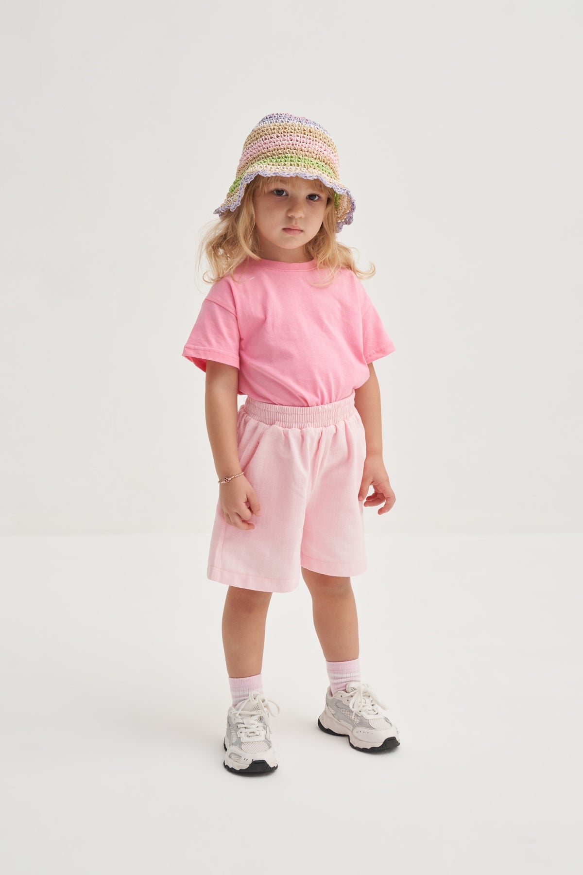 Unisex Çocuk Örme Kısa Kollu Tshirt Pembe