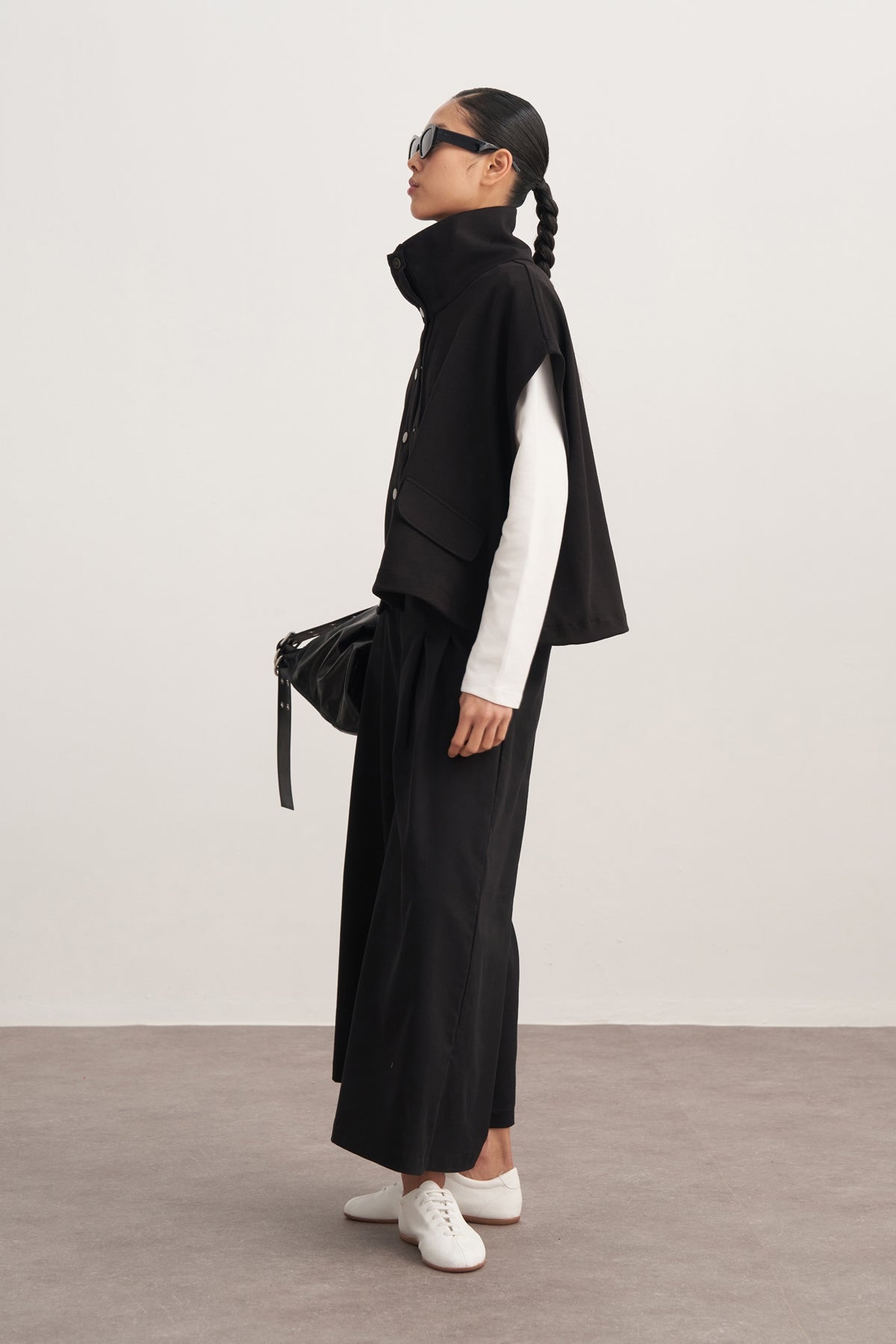 Kadın İnterlok Yüksek Yakalı Yelek Siyah