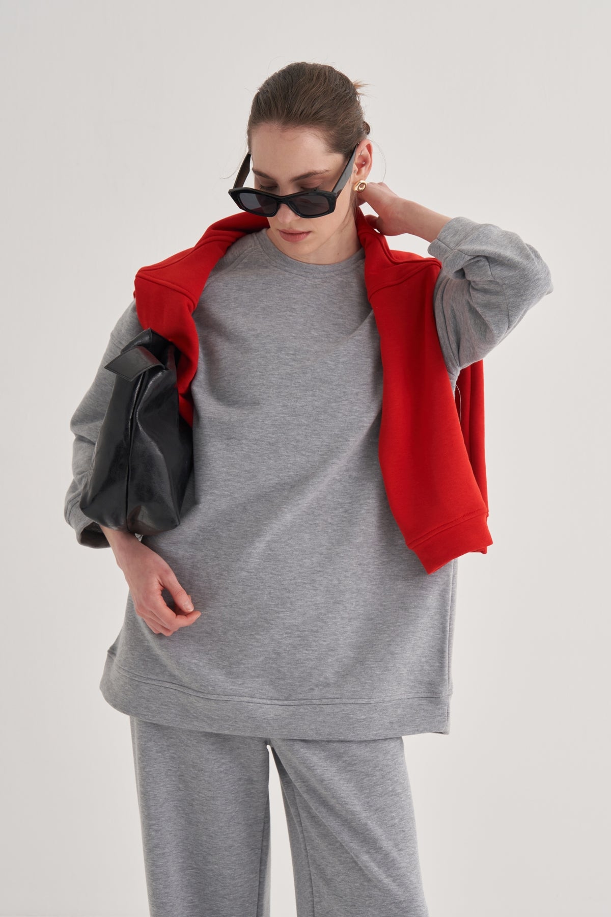 Kadın Oversize Sweat Gri Melanj