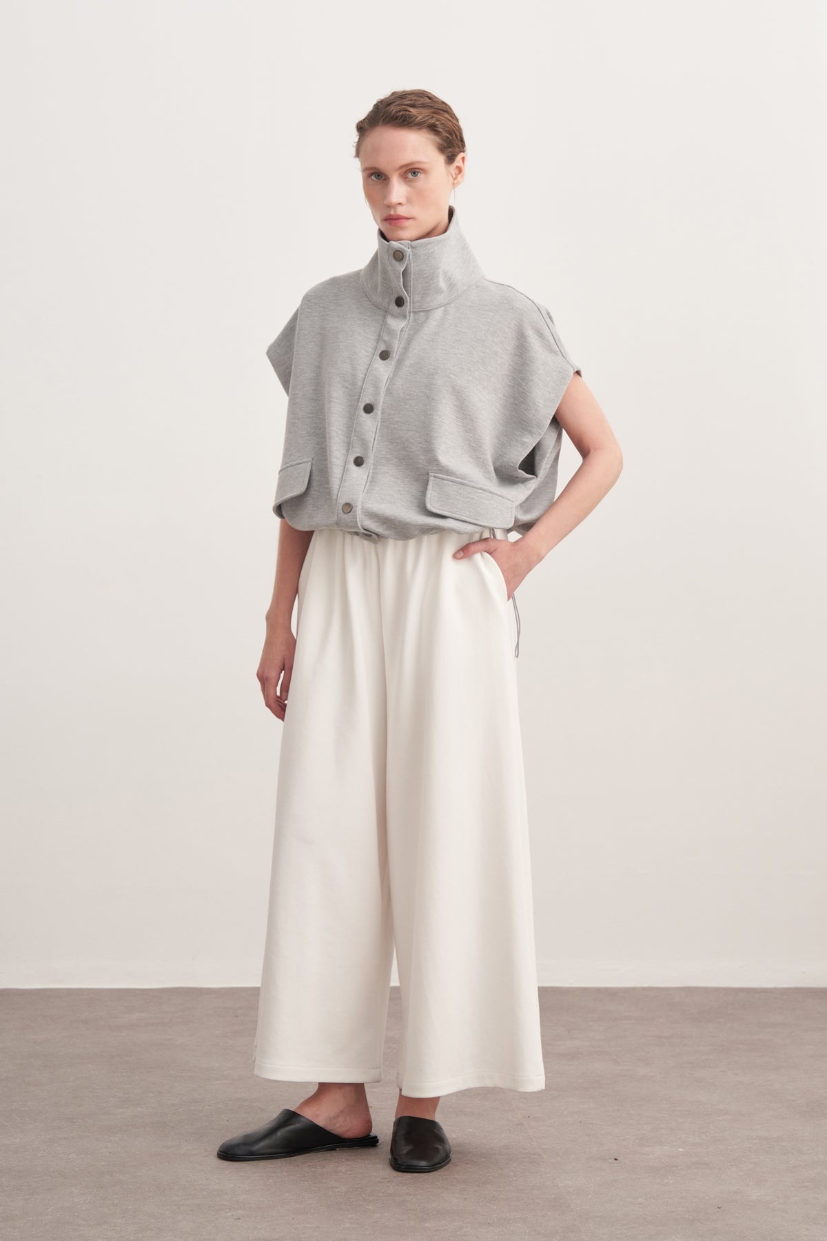 Kadın İnterlok Yüksek Yakalı Yelek Gri Melanj