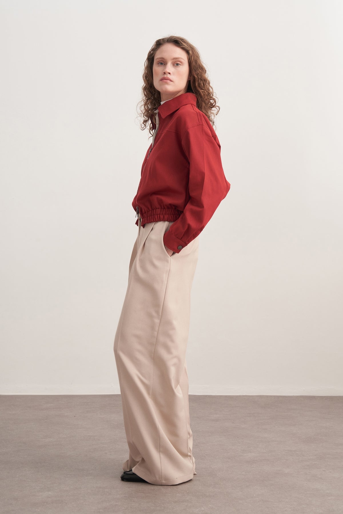 Kadın Gabardin Bomber Ceket Kırmızı