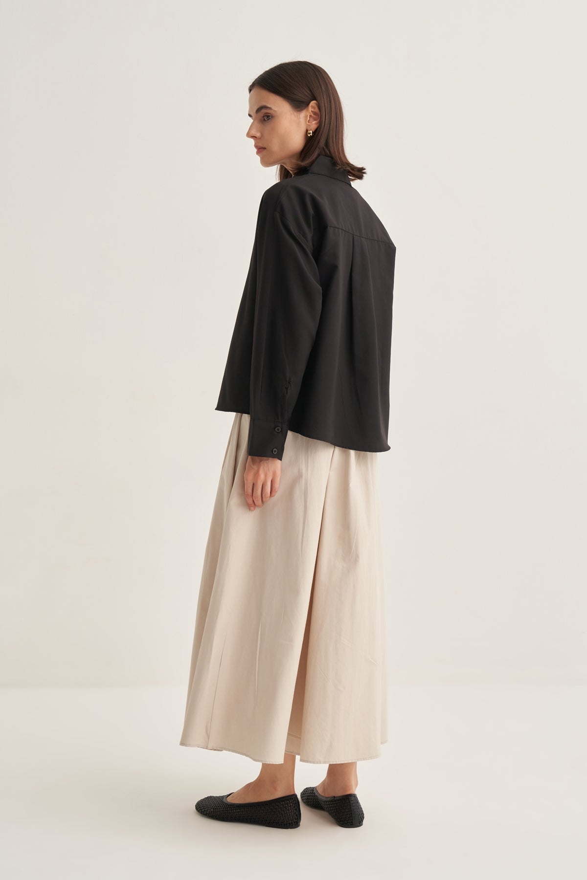Kadın Poplin Oversize Kısa Gömlek Siyah