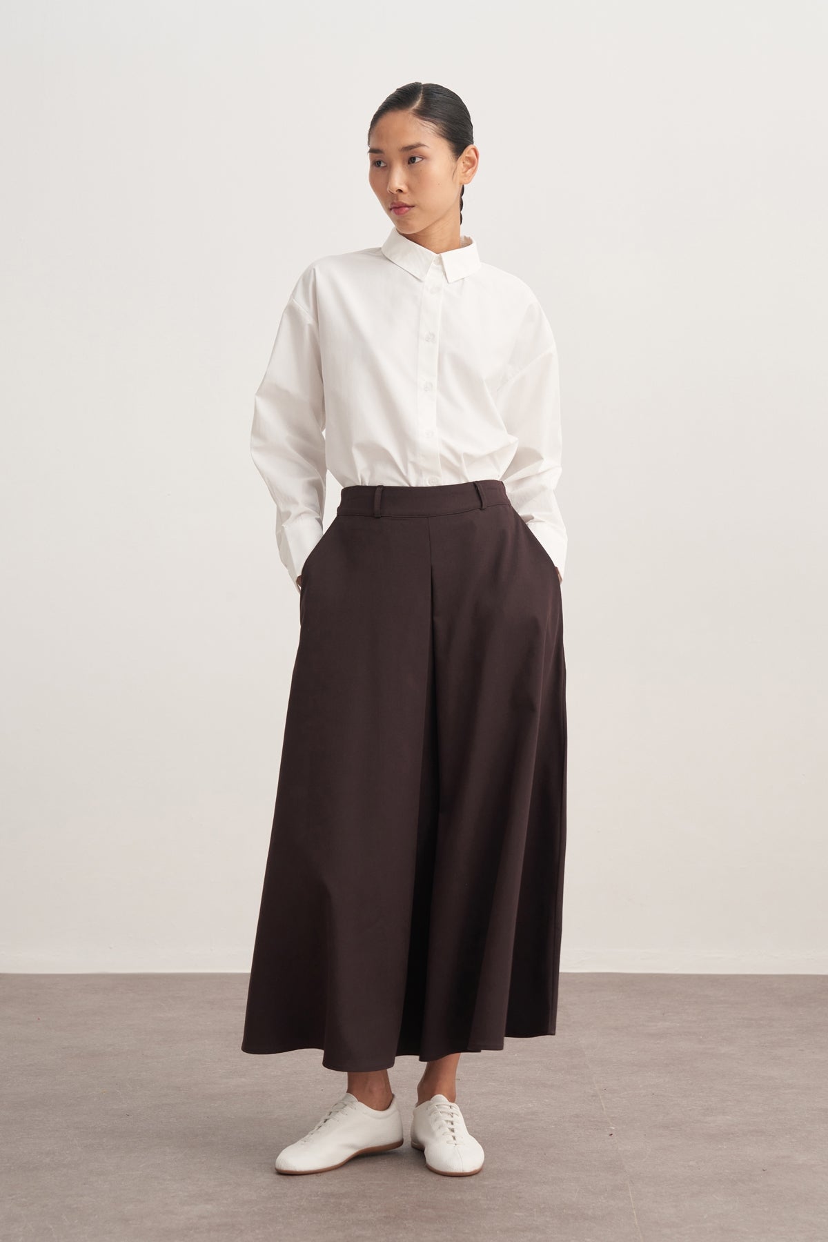 Kadın Gabardin Pilikaşe Etek Kahve