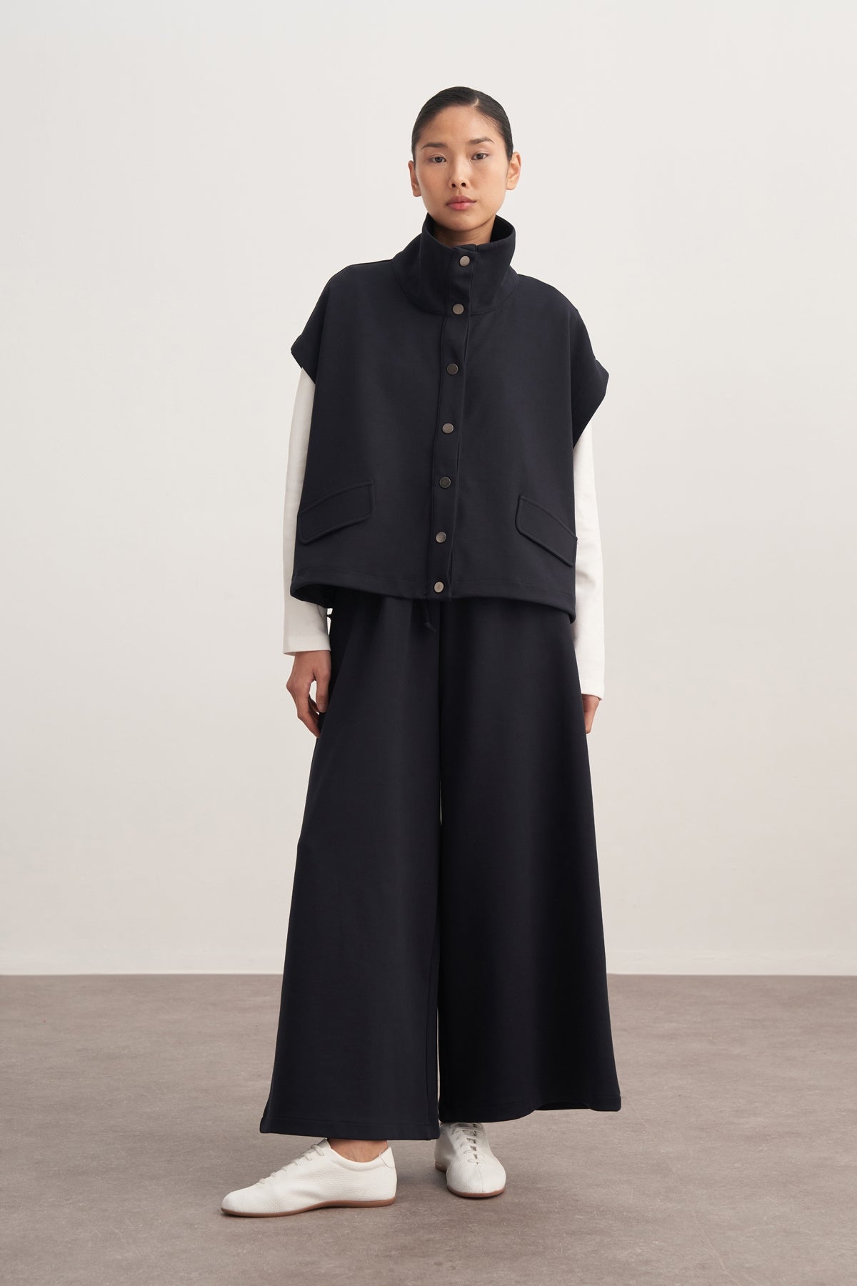 Kadın İnterlok Yüksek Yakalı Yelek Lacivert