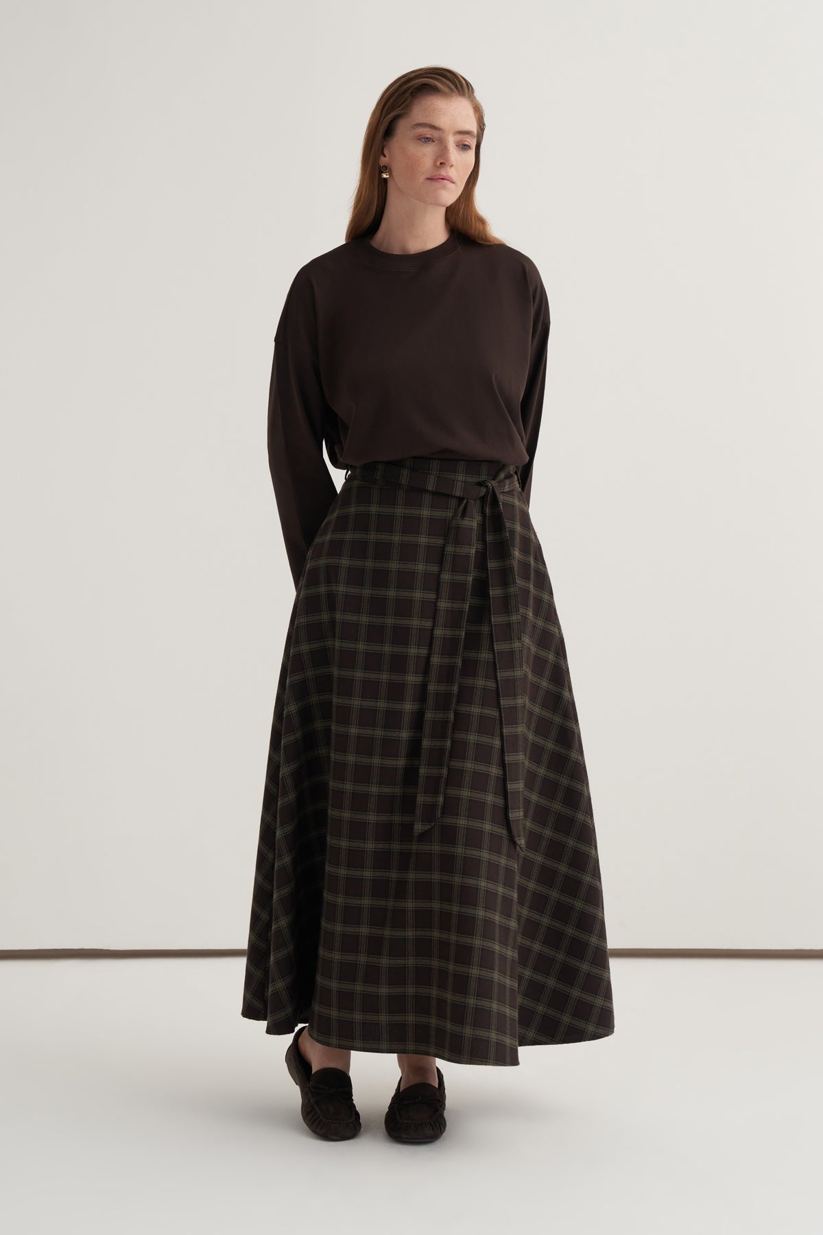 Kadın Ekose Kloş Etek Haki