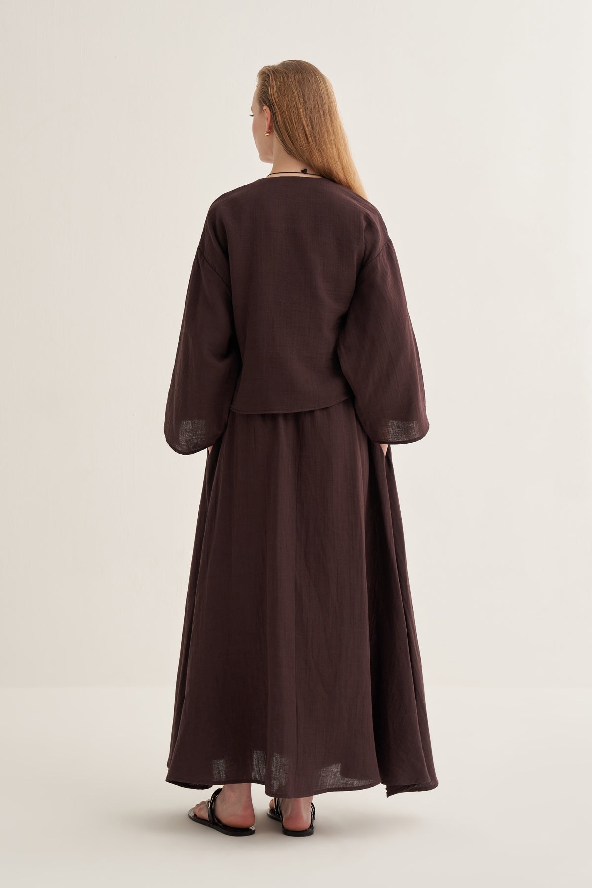 Kadın Müslin Kimono Etek Takım Acı Kahve