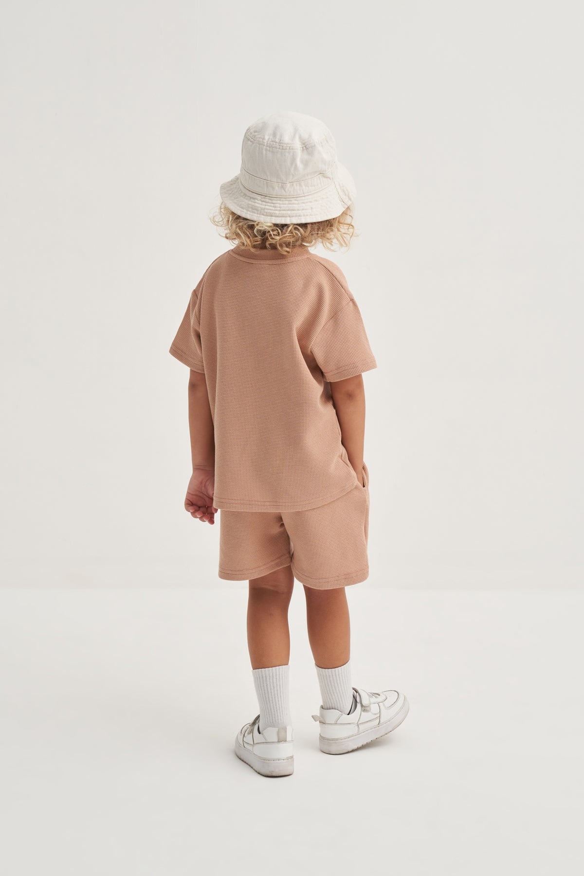 Unisex Çocuk Örme Waffle Takım Vizon