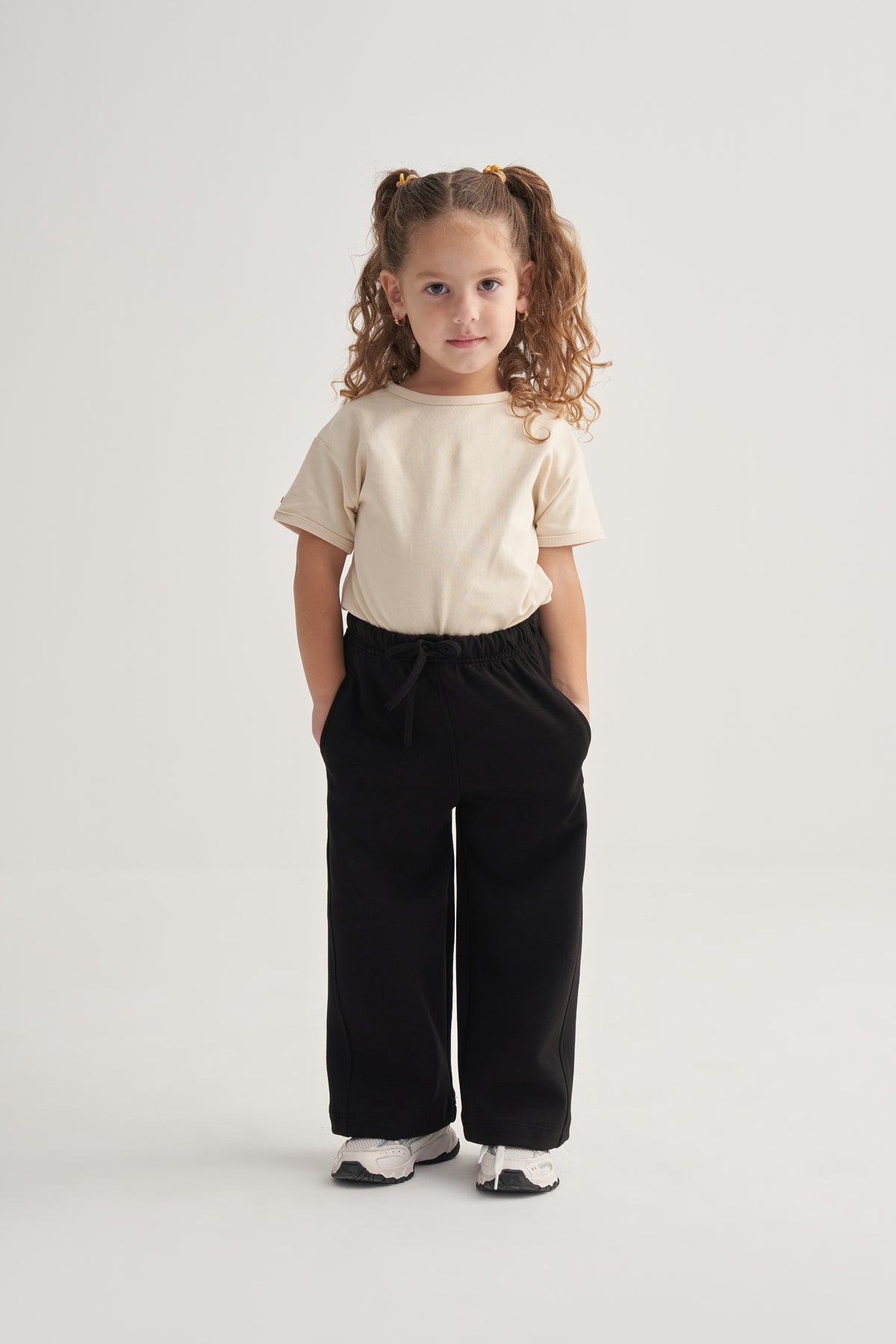 Kız Çocuk İnterlok Bol Paça Pantolon Siyah