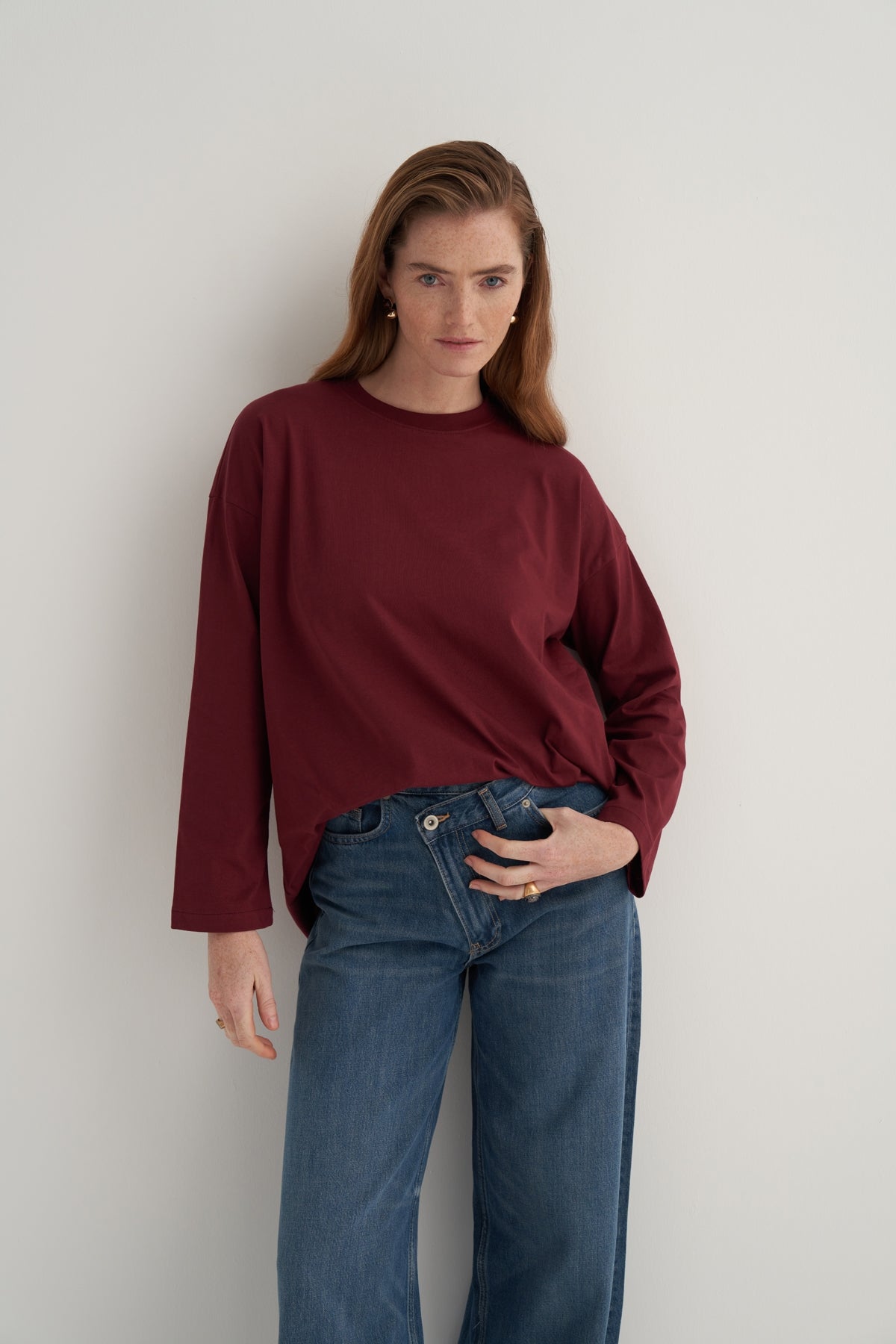 Kadın Basic Uzun Kollu Sweat Bordo