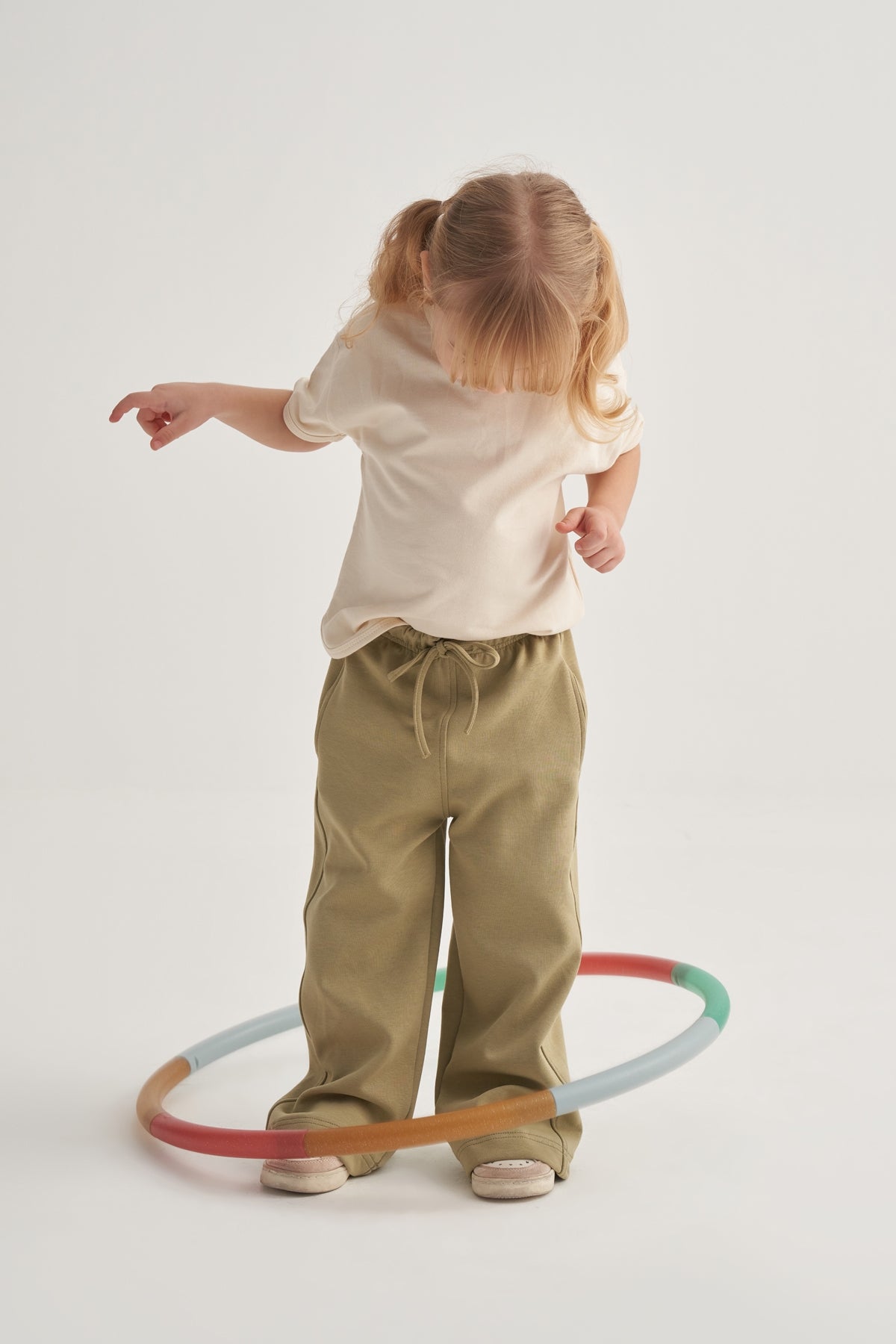 Kız Çocuk İnterlok Bol Paça Pantolon Yeşil