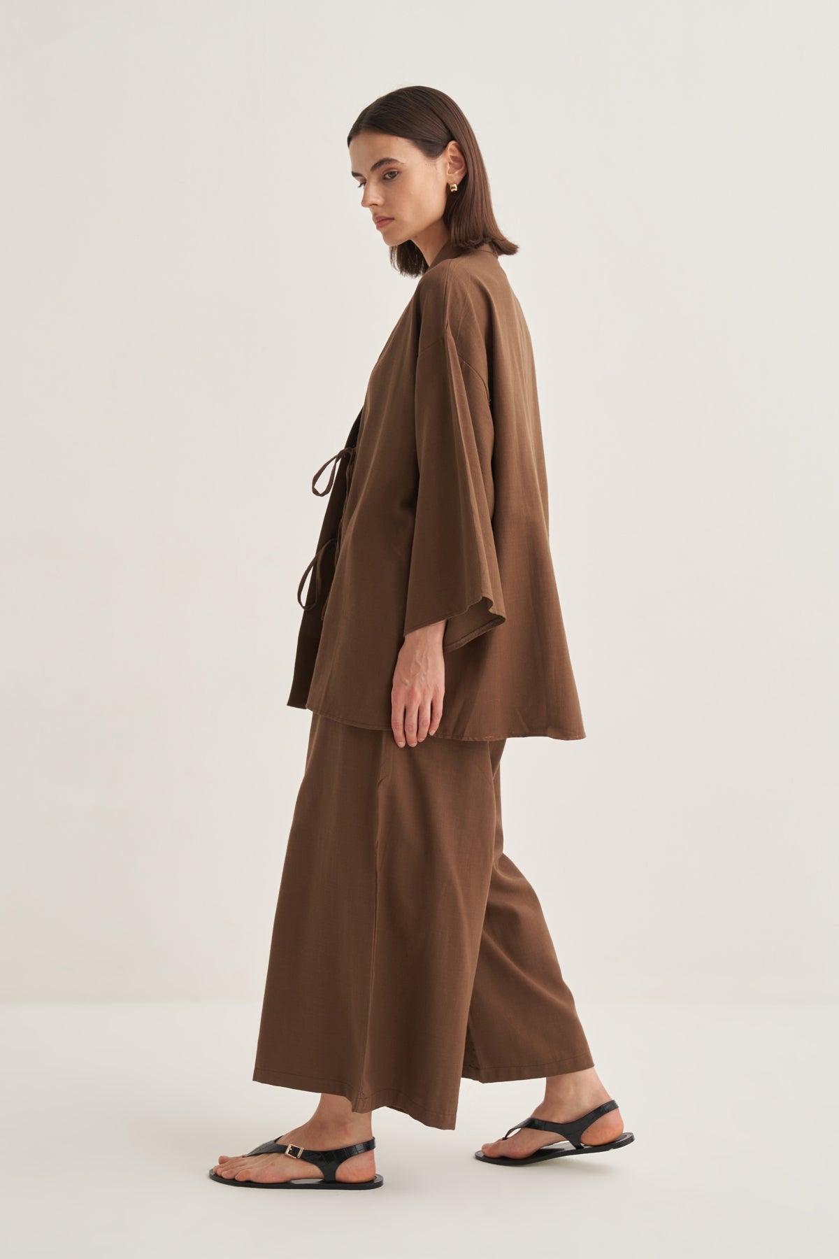 Kadın Organik Pamuklu Oversize Kimono Kahve