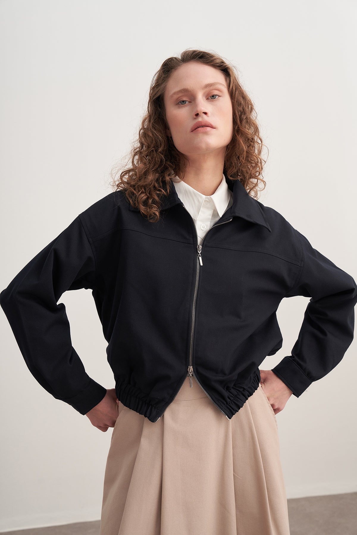 Kadın Gabardin Bomber Ceket Siyah