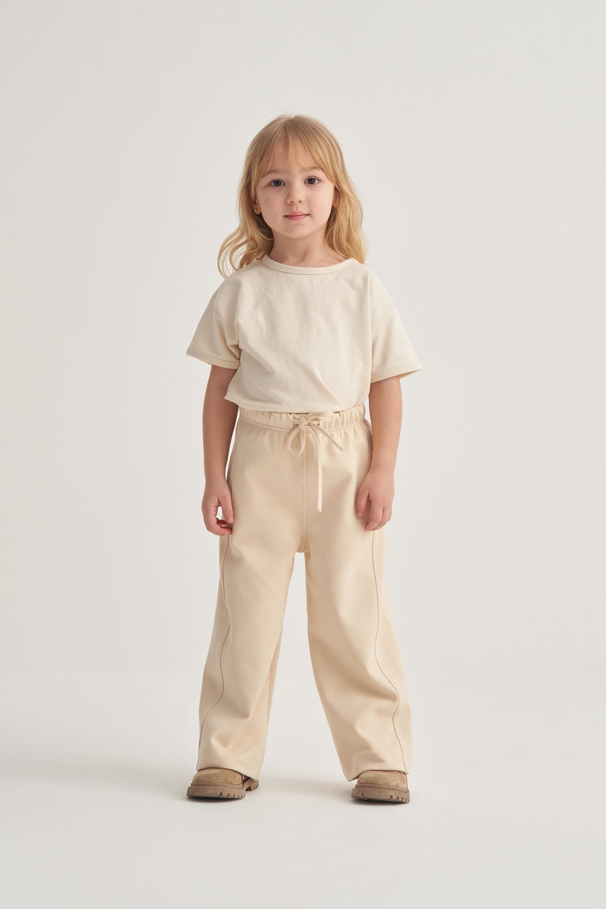 Kız Çocuk İnterlok Bol Paça Pantolon Bej