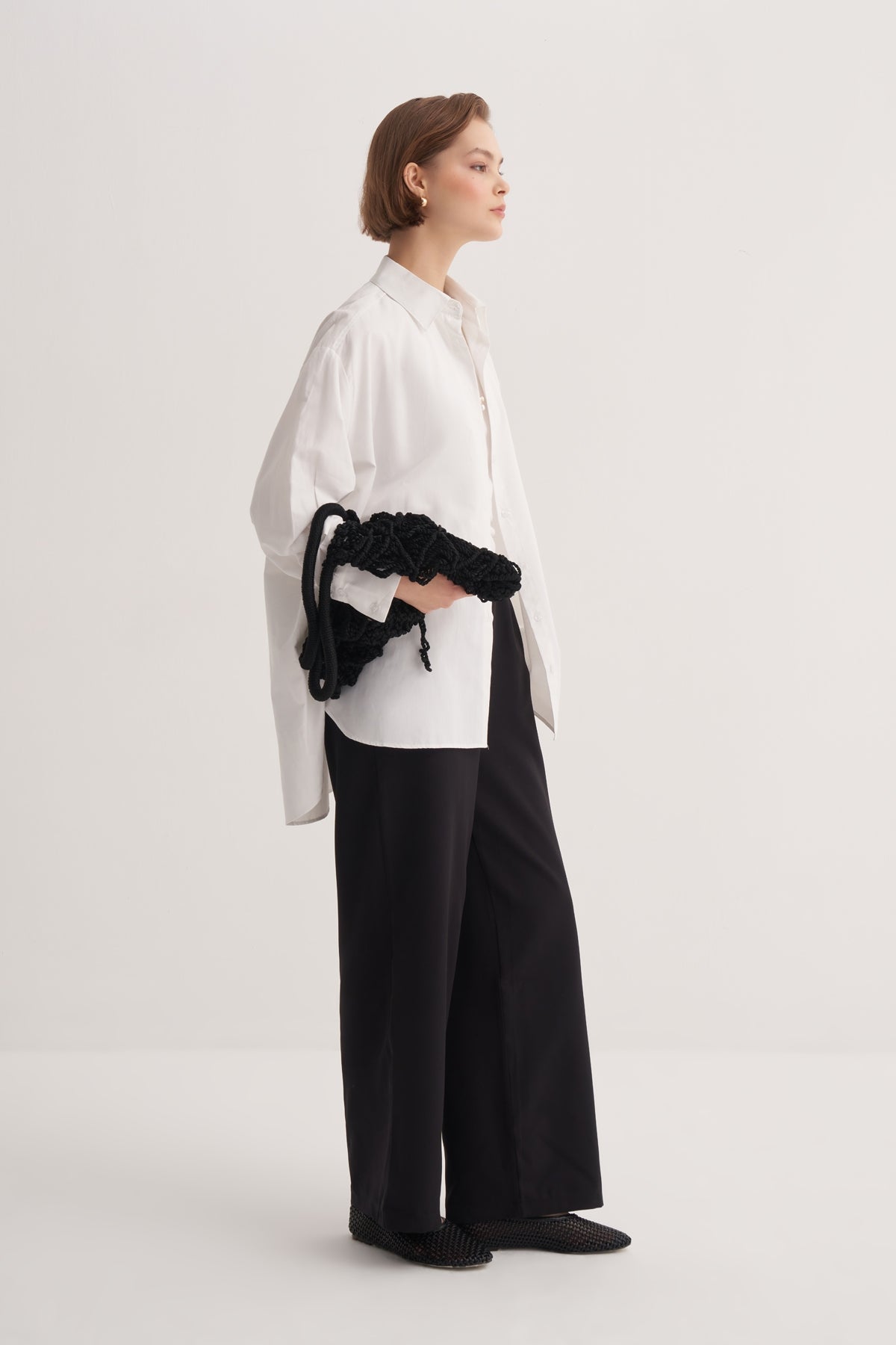 Kadın Poplin Oversize Robalı Gömlek Ekru