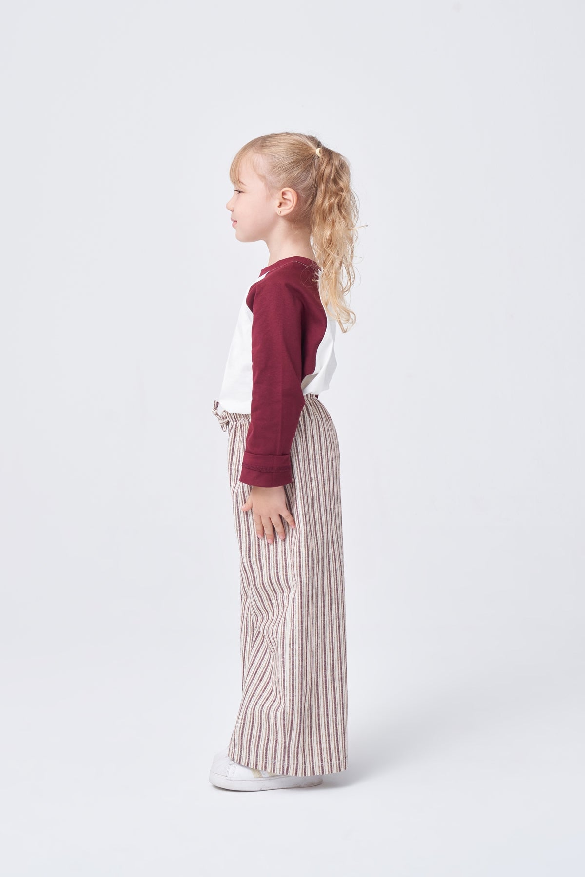 Unisex Çocuk Çizgili Pantolonlu Takım Bordo