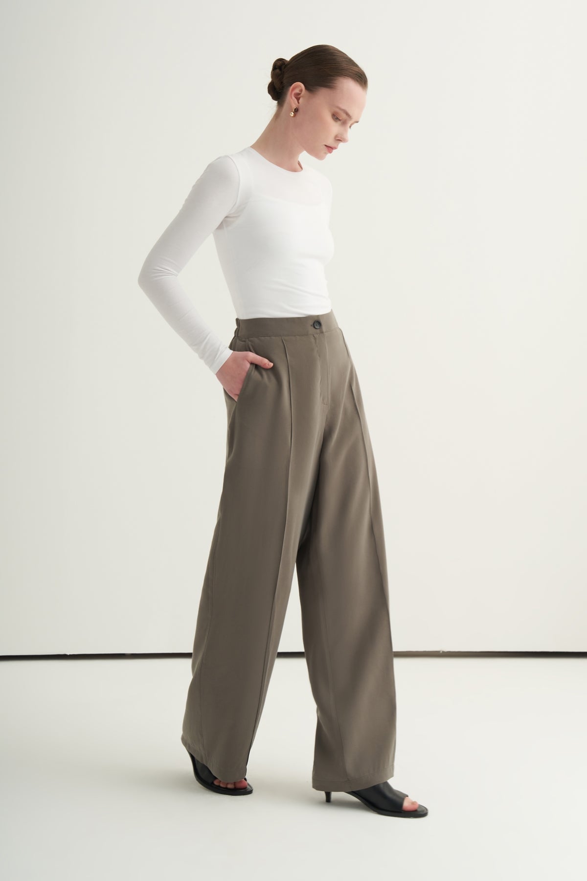 Kadın Modal Nervürlü Palazzo Pantolon Haki