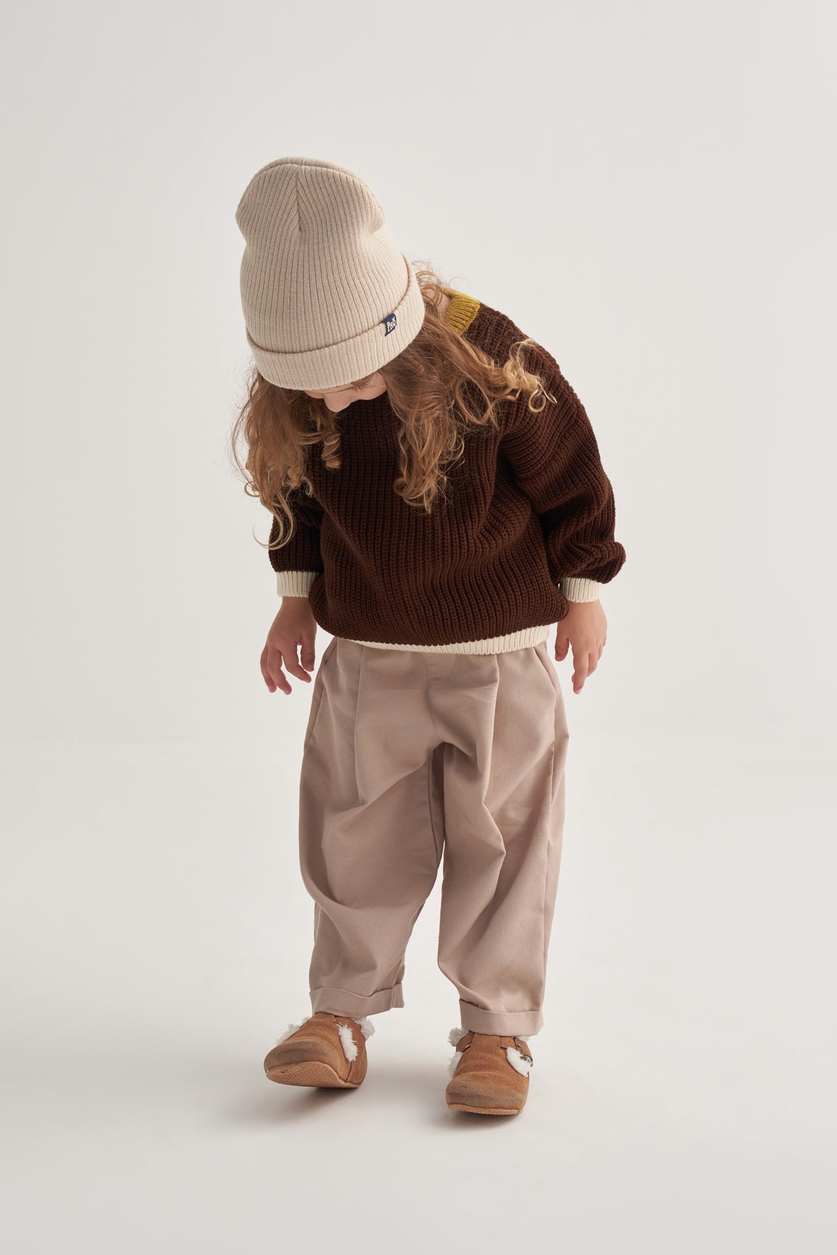 Unisex Çocuk Gabardin Pilili Pantolon Bej