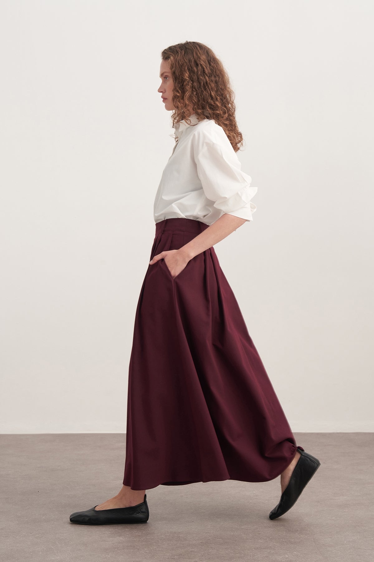 Kadın Gabardin Çift Pile Etek Mürdüm