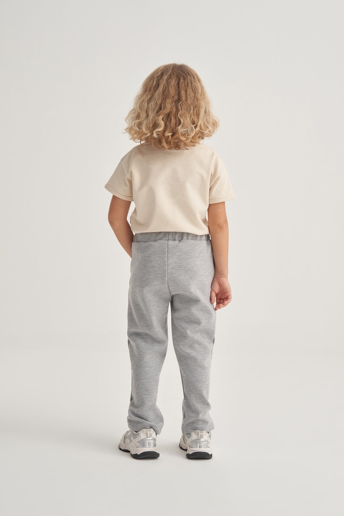 Unisex Çocuk İnterlok Düz Kesim Pantolon Gri Melanj