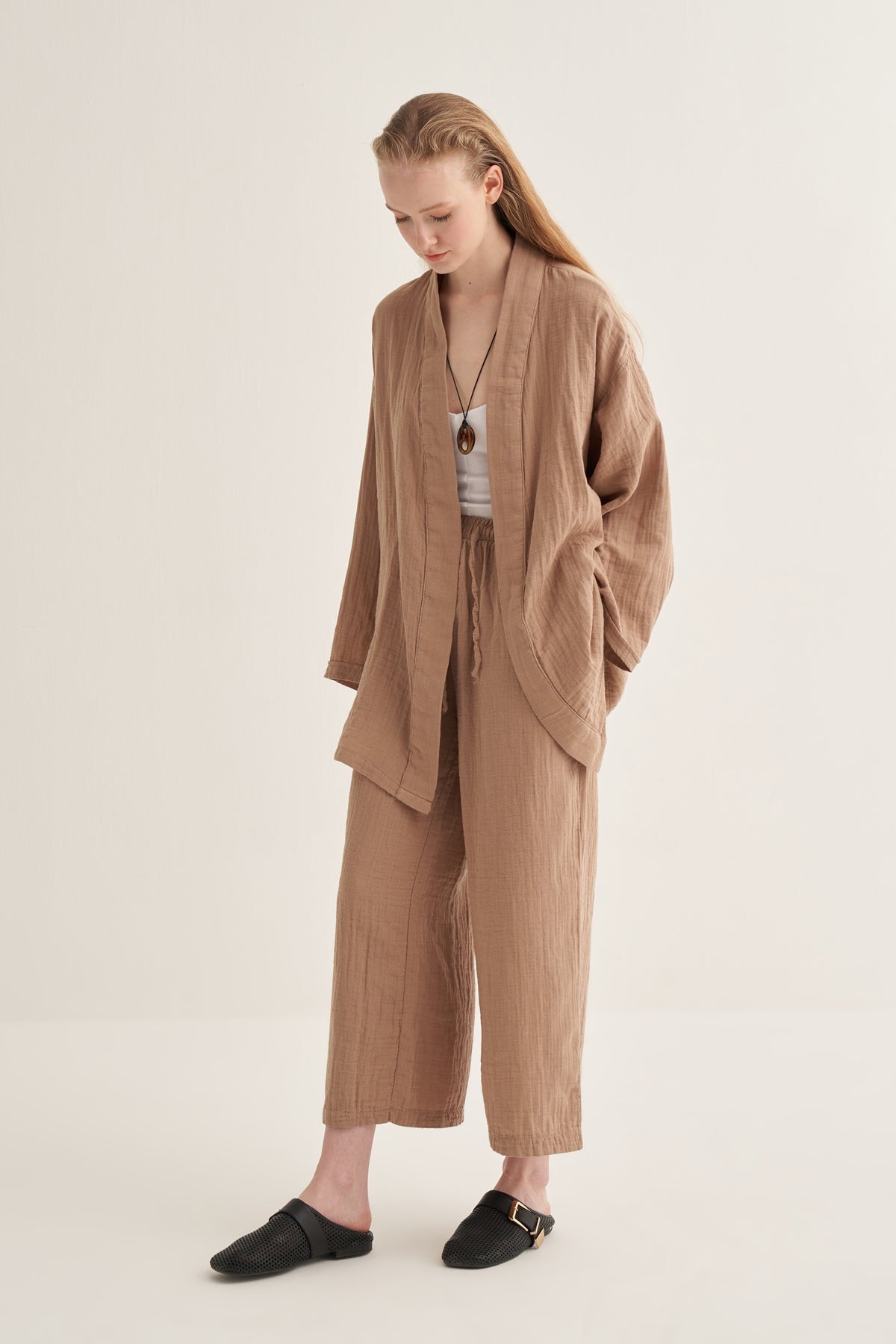 Kadın Müslin Kimono Takım Vizon