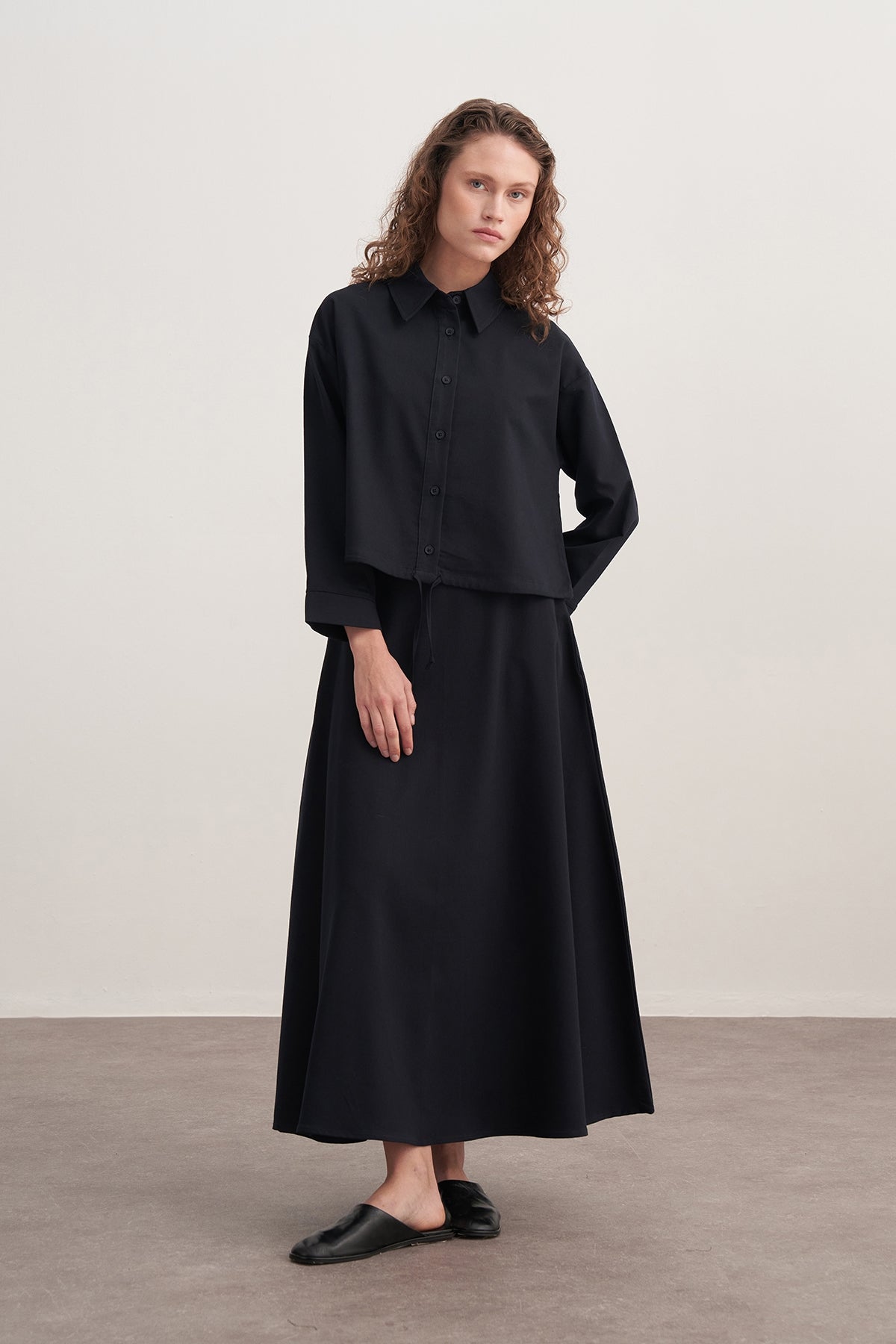 Kadın Gabardin Kemerli Kloş Etek Lacivert