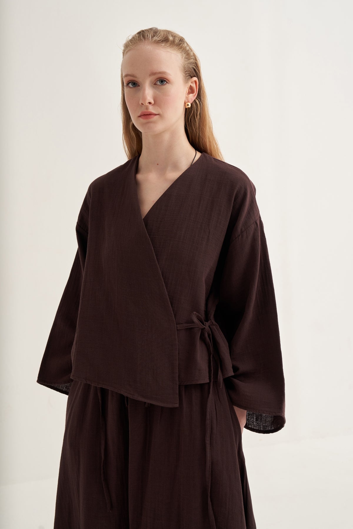 Kadın Müslin Kimono Etek Takım Acı Kahve