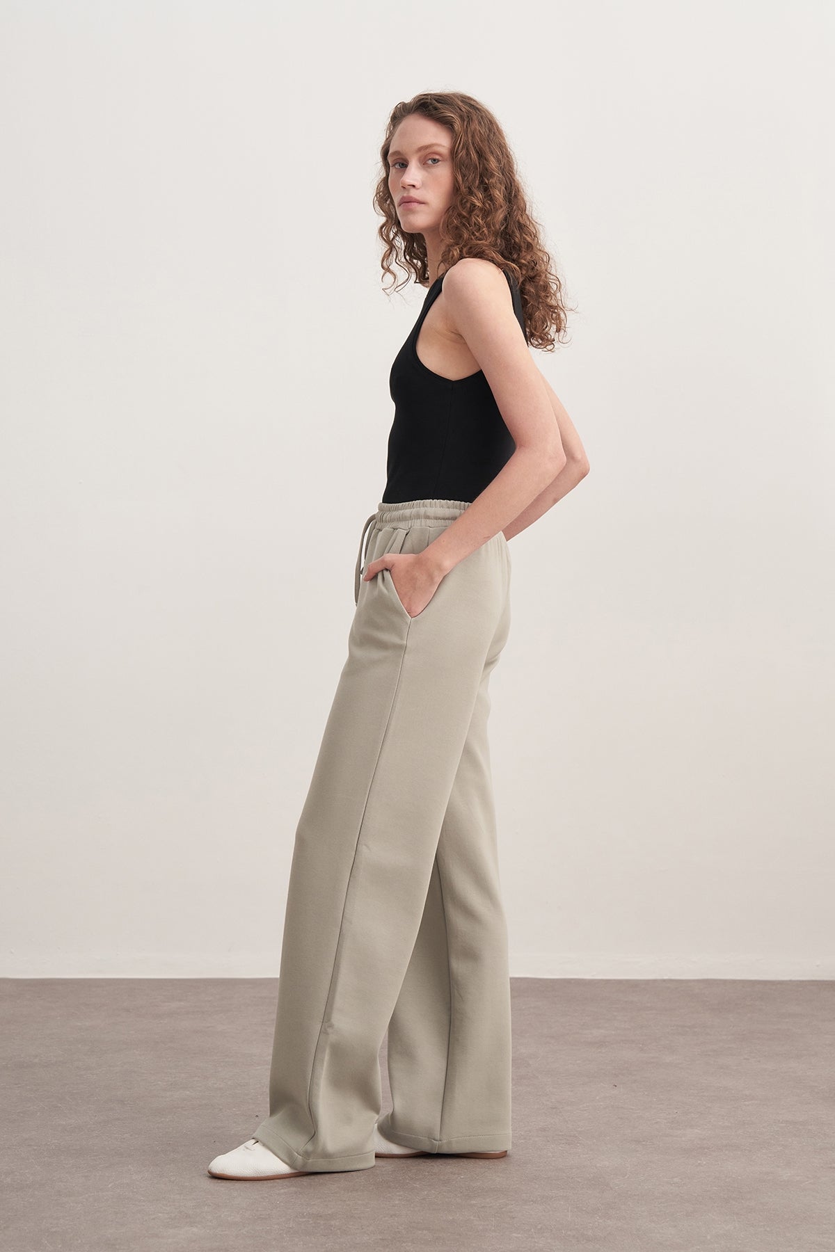 Kadın İnterlok Palazzo Pantolon Pastel Gri