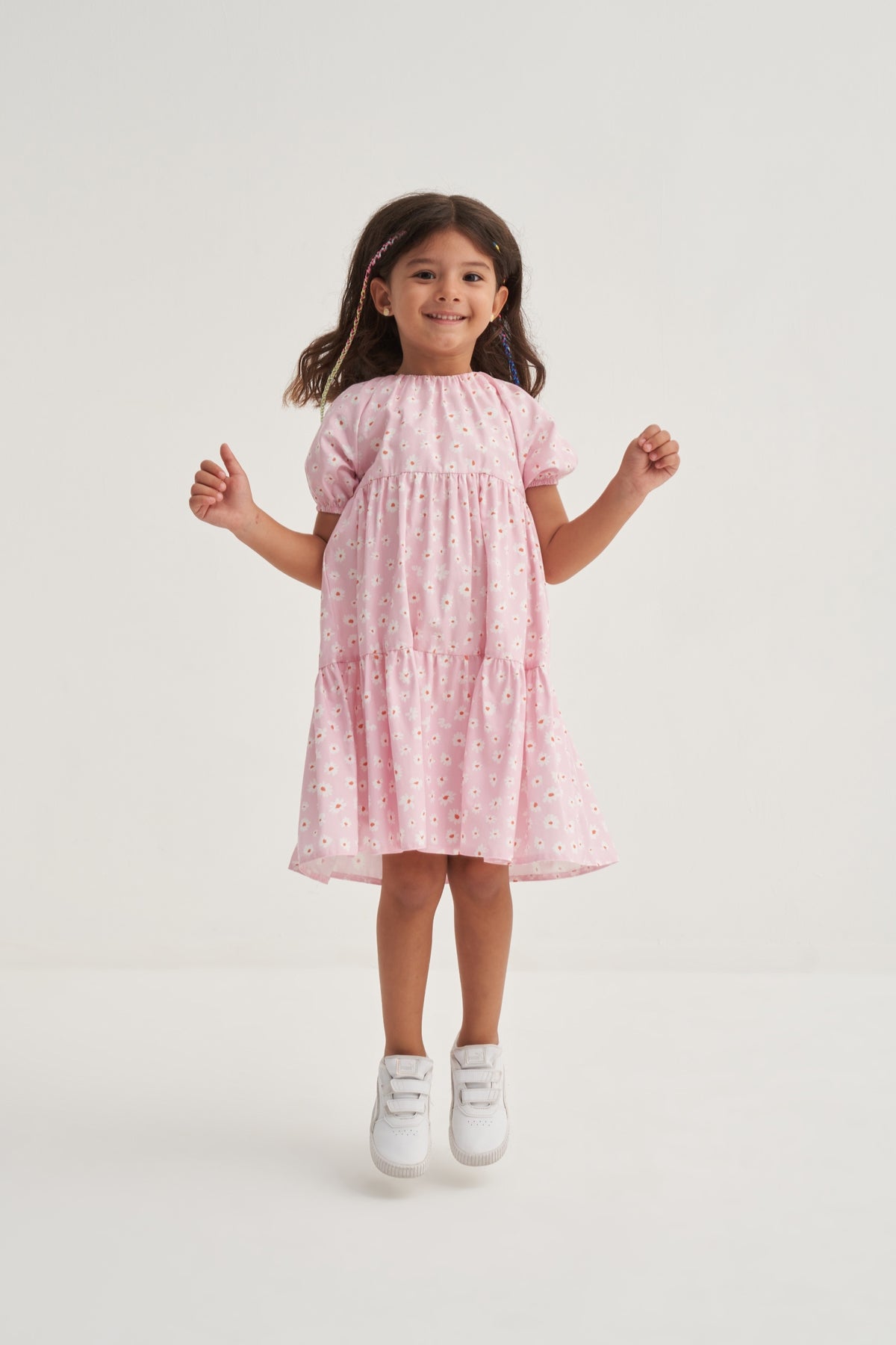 Kız Çocuk Poplin Baskılı Reglan Elbise Pembe