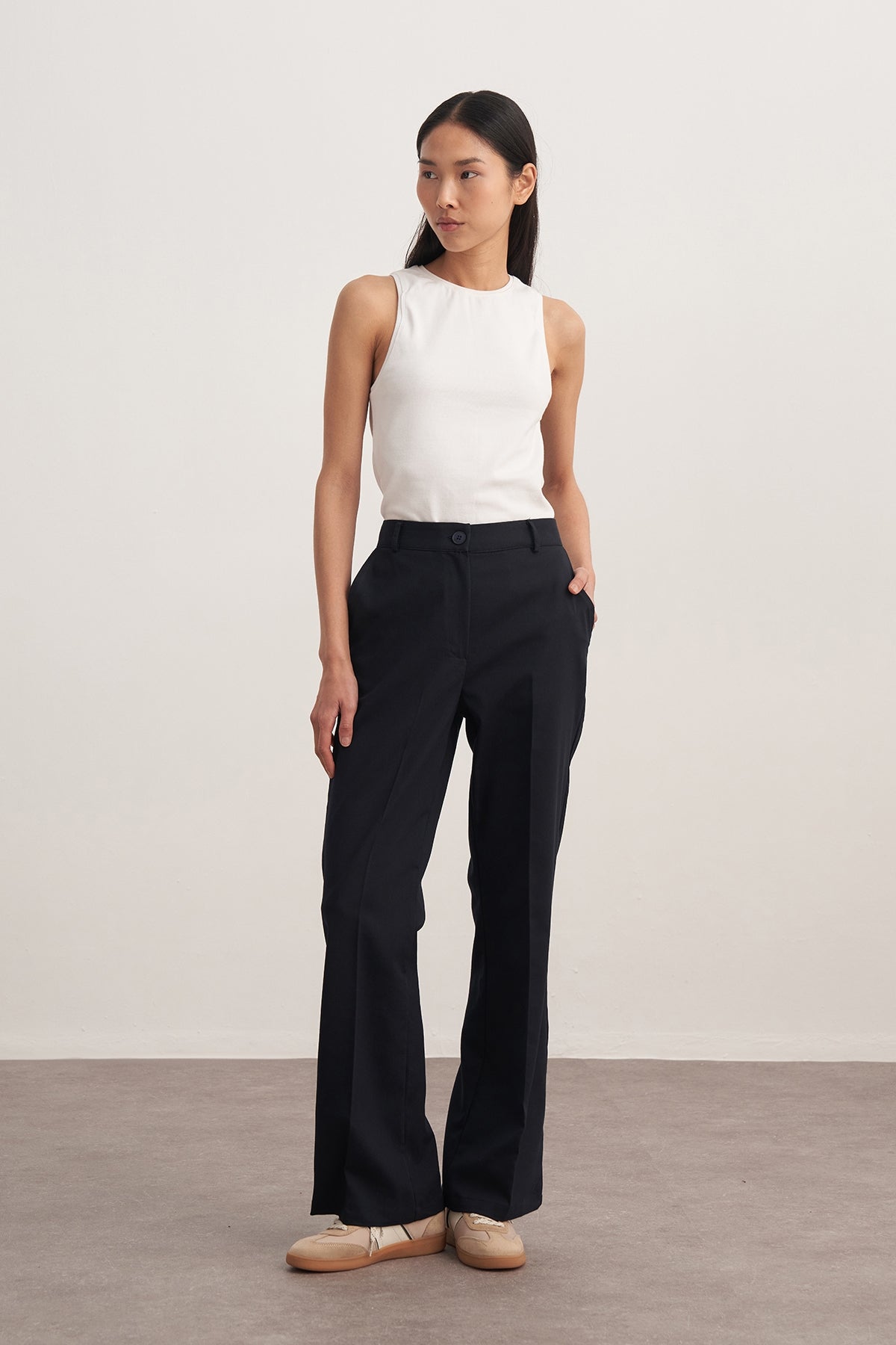 Kadın Gabardin Palazzo Pantolon Lacivert