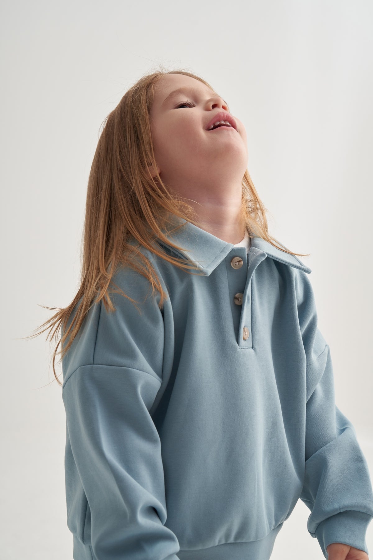 Unisex Çocuk İnterlok Yakalı Sweat Mavi