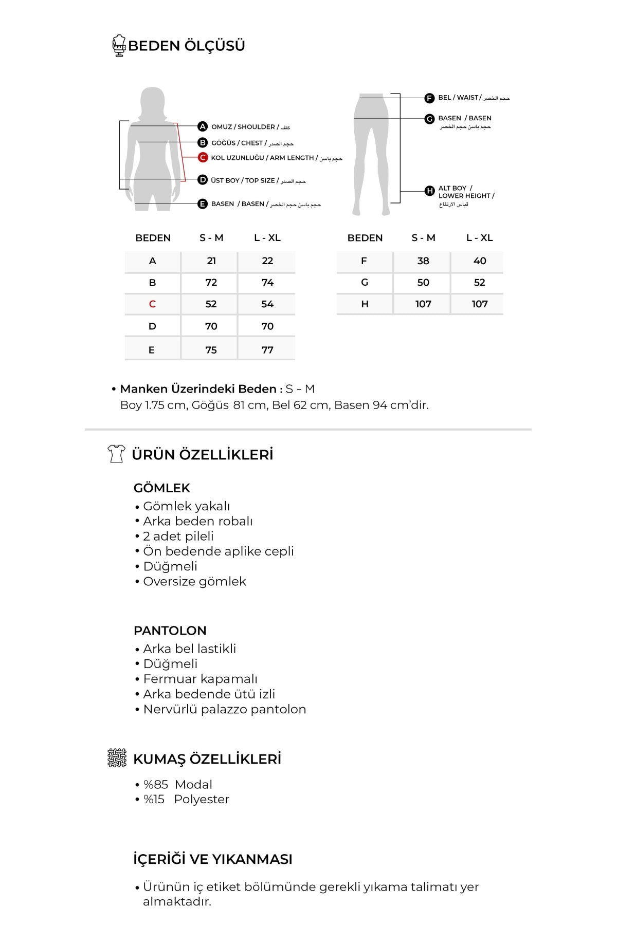 Kadın Modal Oversize Gömlek Pantolon Takım Haki