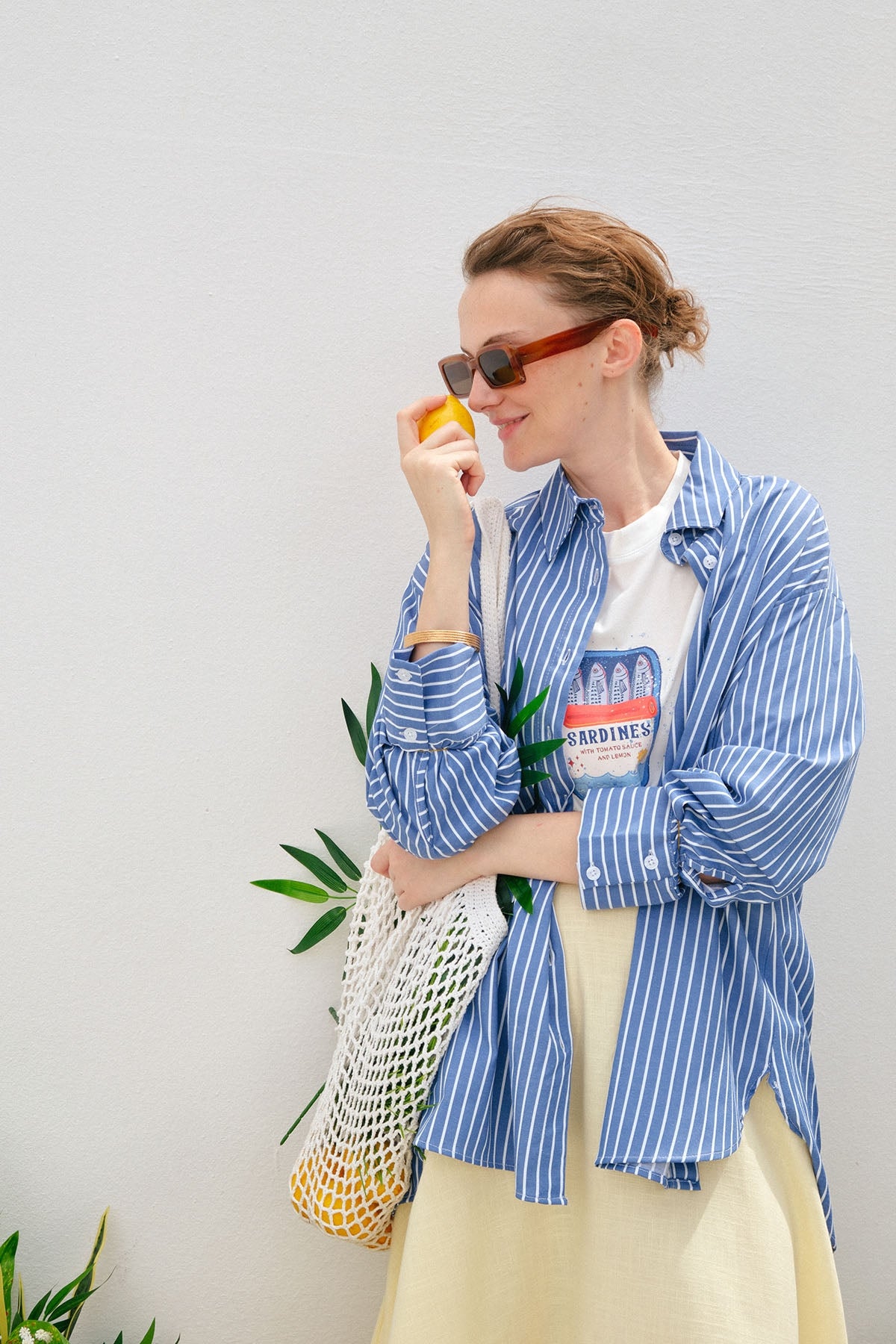 Kadın Poplin Oversize Robalı Gömlek Çizgili Lacivert