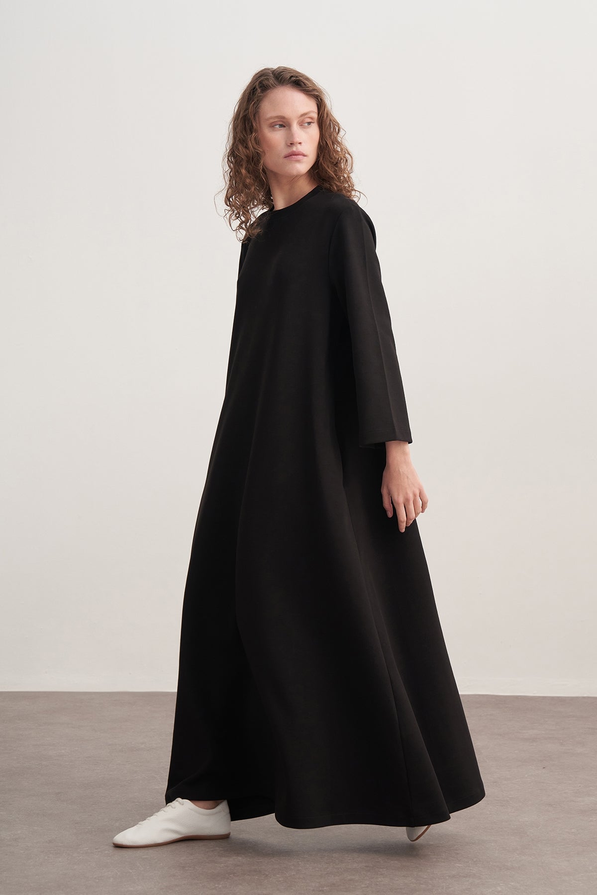 Kadın İnterlok Oversize Elbise Siyah