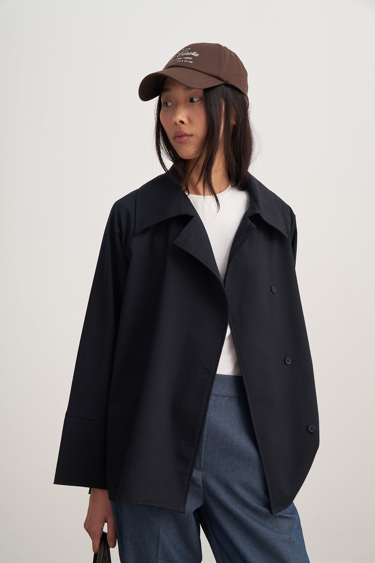 Kadın Gabardin Kruvaze Gömlek Lacivert