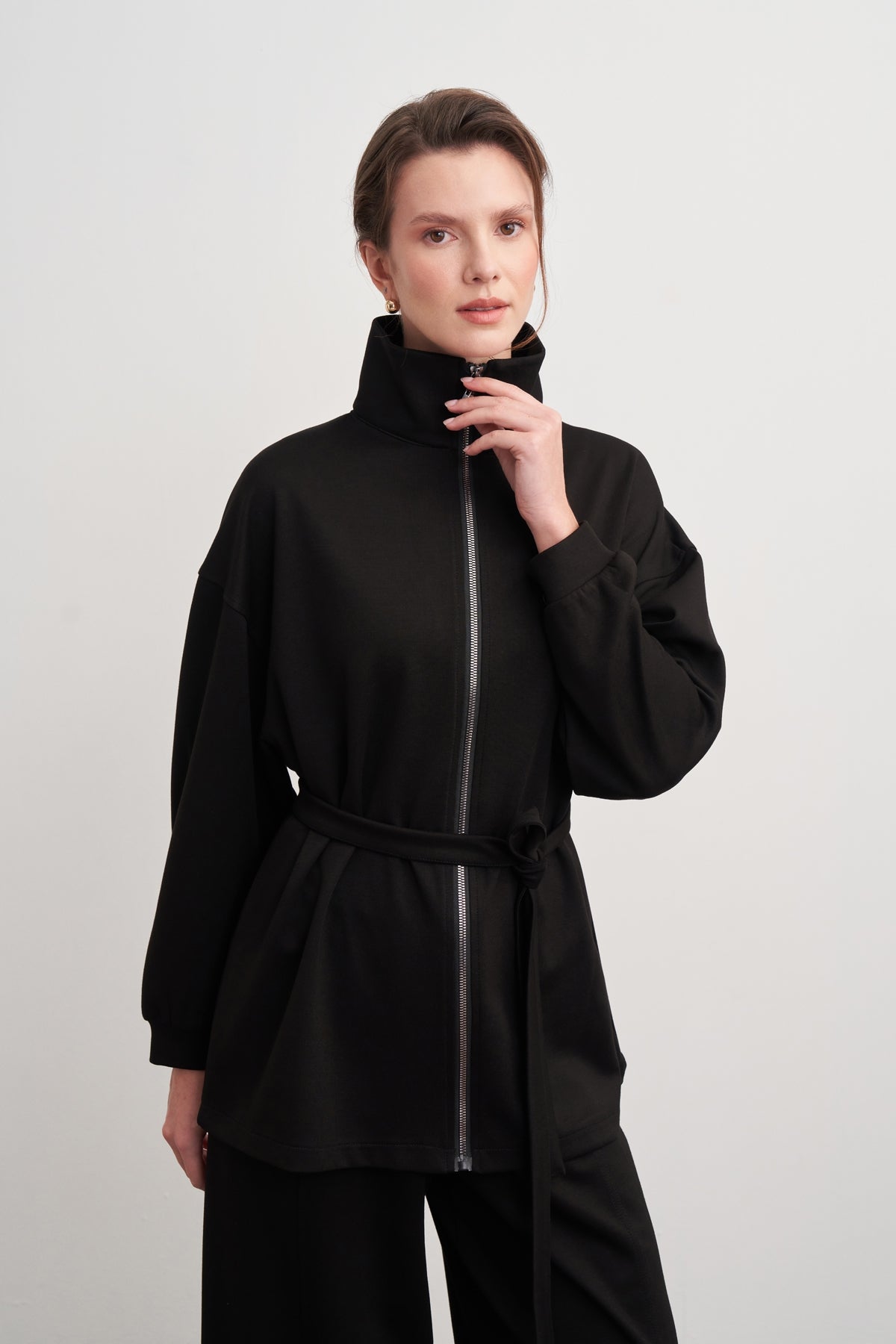 Kadın Kemerli Sweat Pantolon Takım Siyah