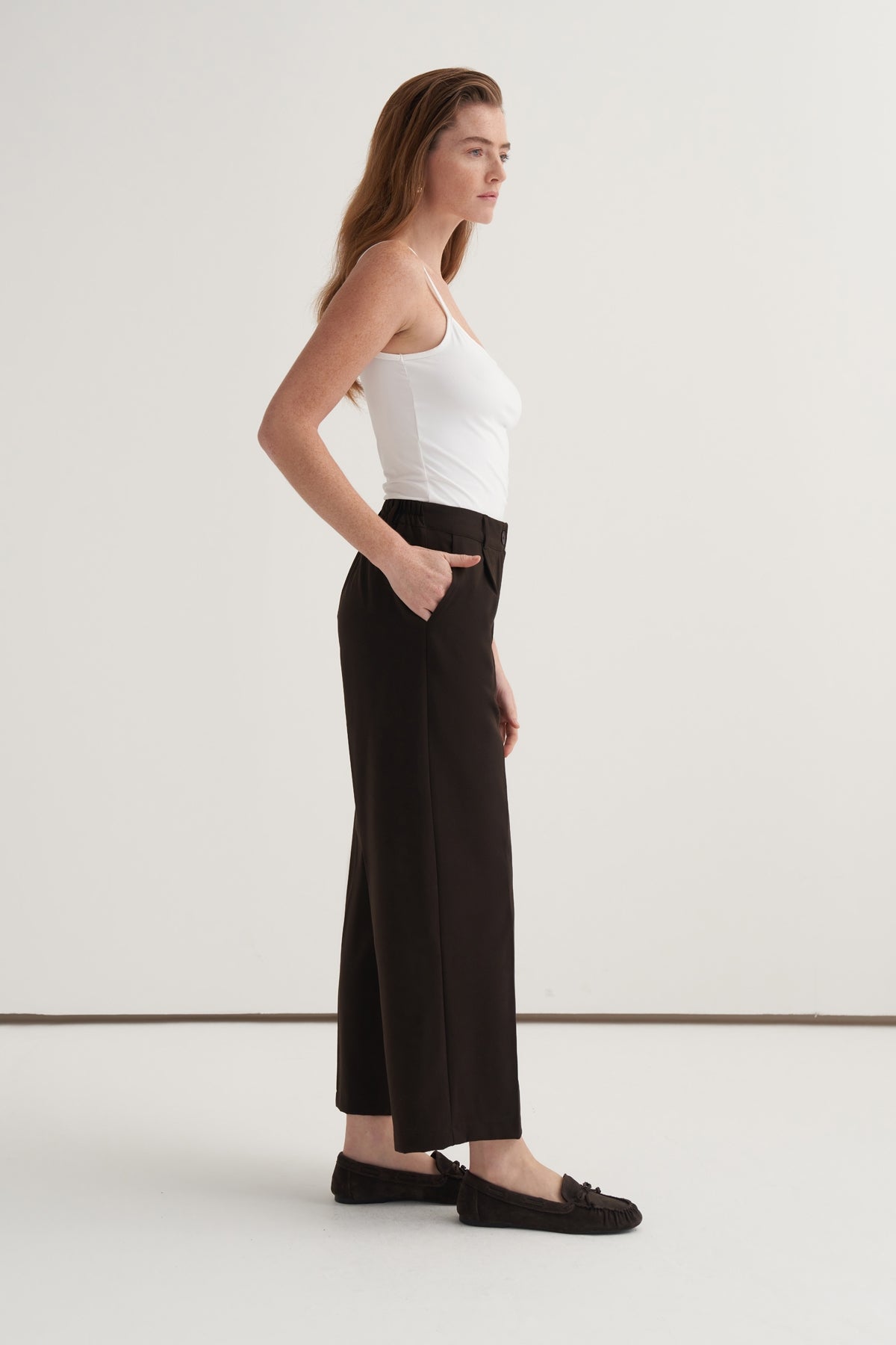 Kadın Düz Kesim Pensli Pantolon Acı Kahve