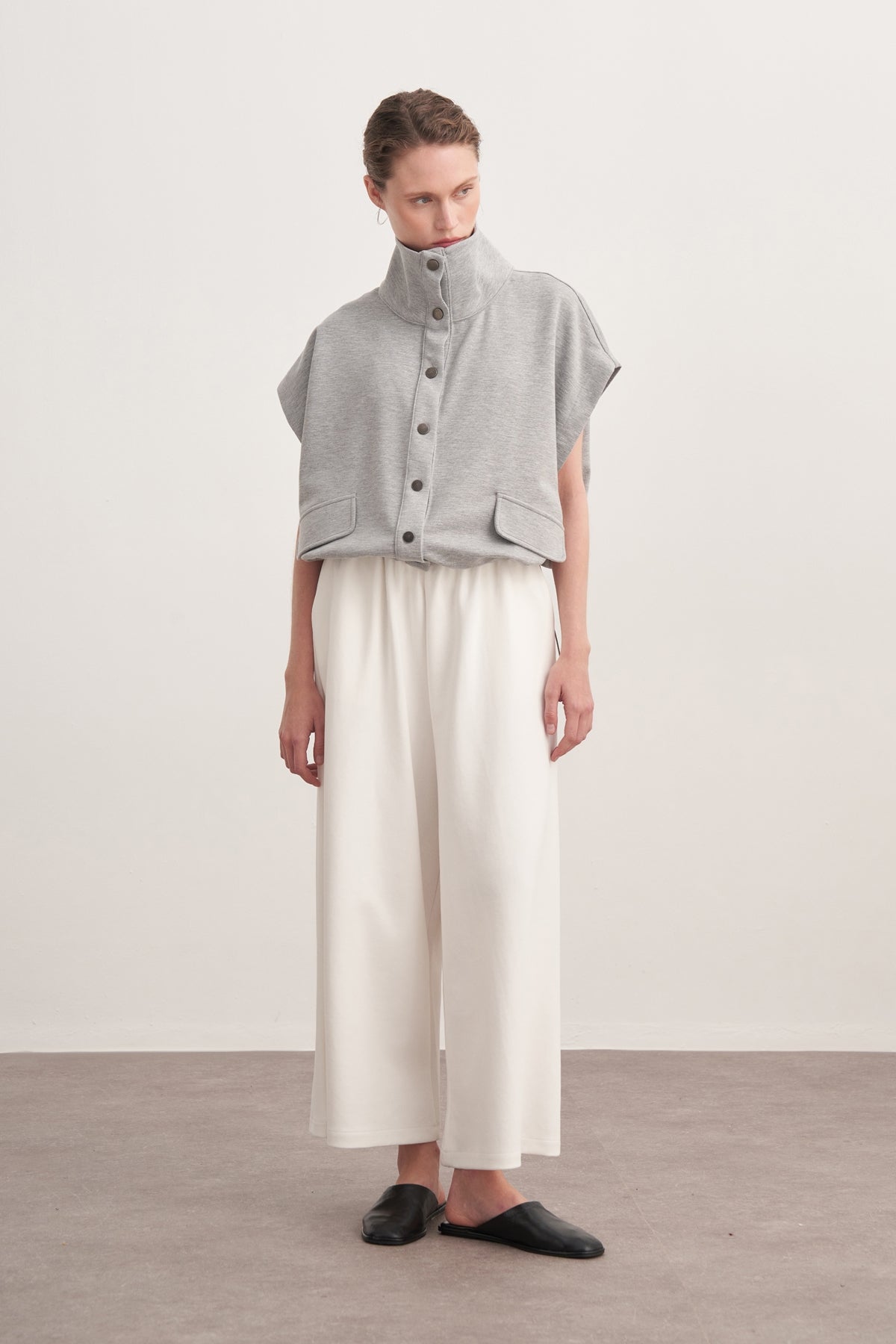 Kadın İnterlok Bol Paçalı Pantolon Ekru