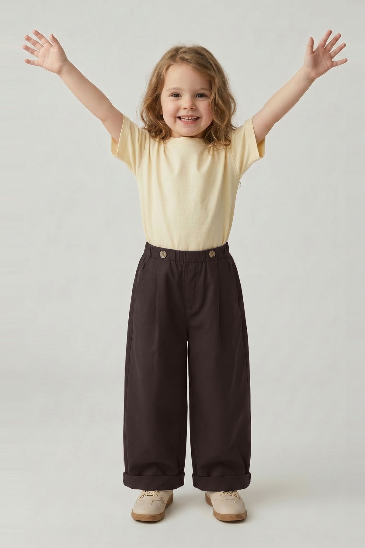 Unisex Çocuk Pileli Pantolon Tişört Takım Sarı/Kahve