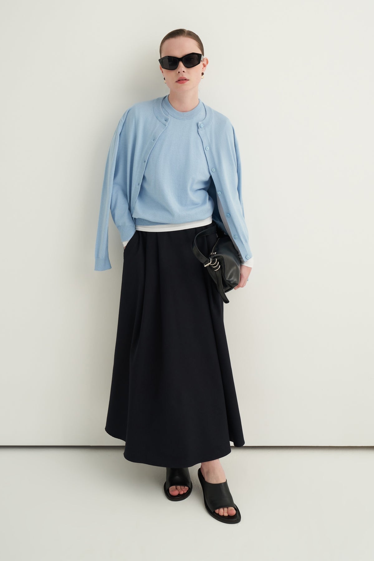 Kadın Gabardin Çift Pile Etek Lacivert