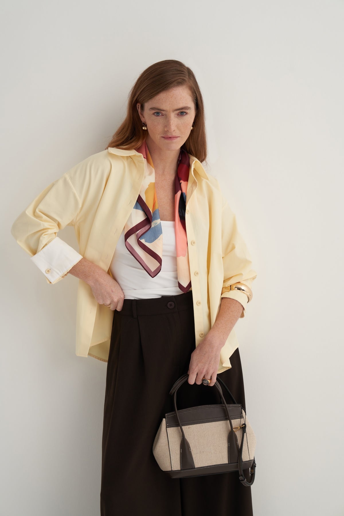 Kadın Poplin Kontrast Manşetli Gömlek Tereyağı